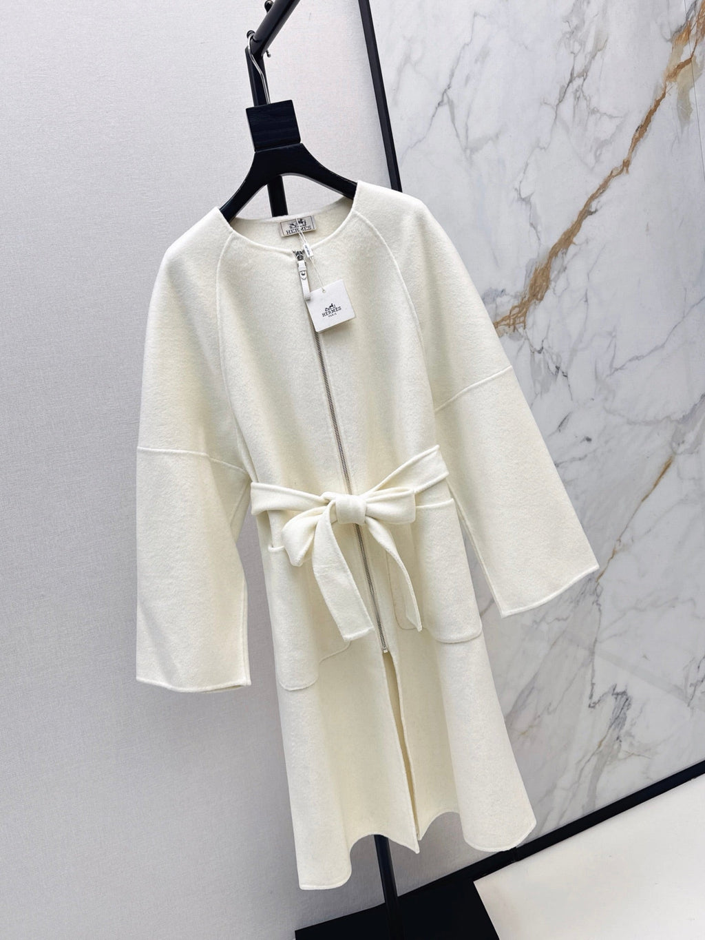 Hermès/26 Early Autumn New Double-Faced Round Neck Long Coat