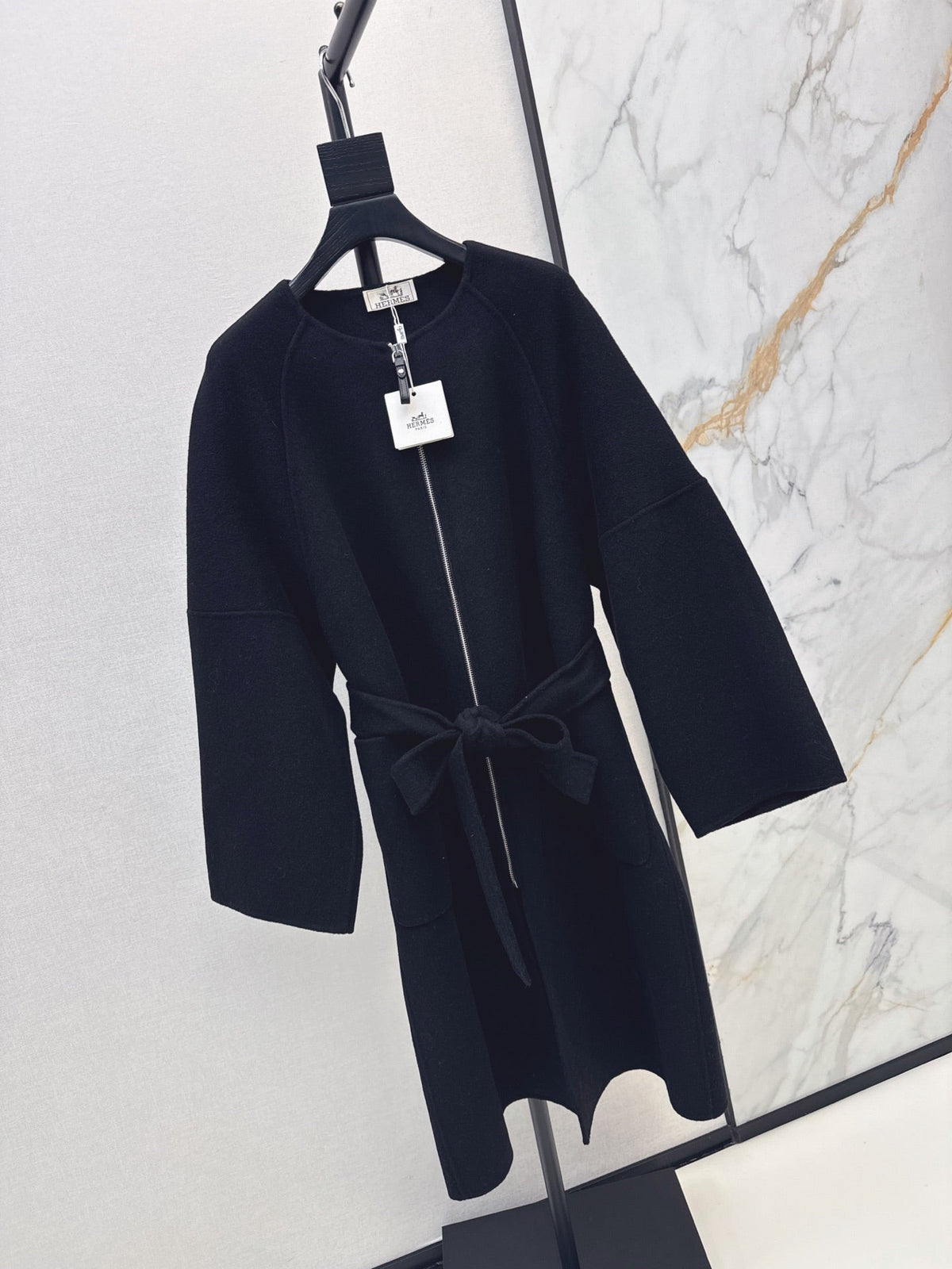 Hermès/26 Early Autumn New Double-Faced Round Neck Long Coat