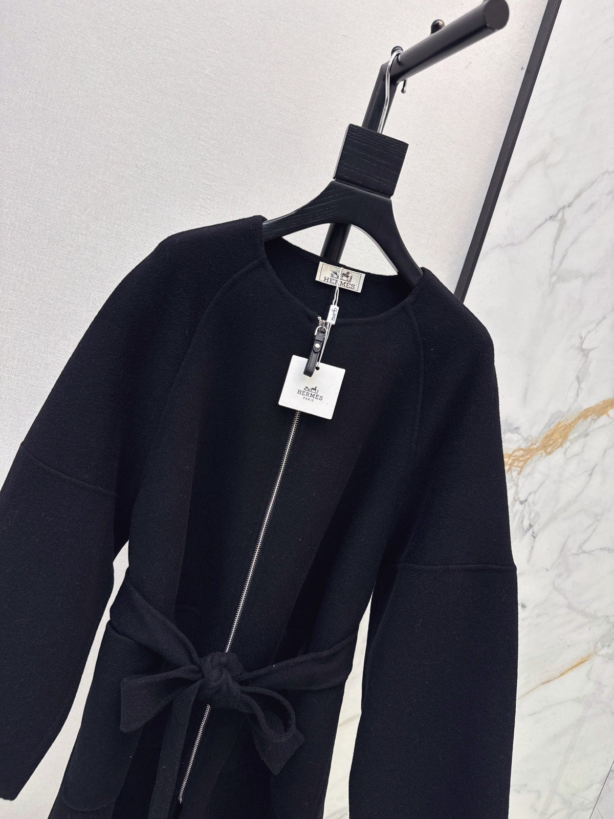 Hermès/26 Early Autumn New Double-Faced Round Neck Long Coat
