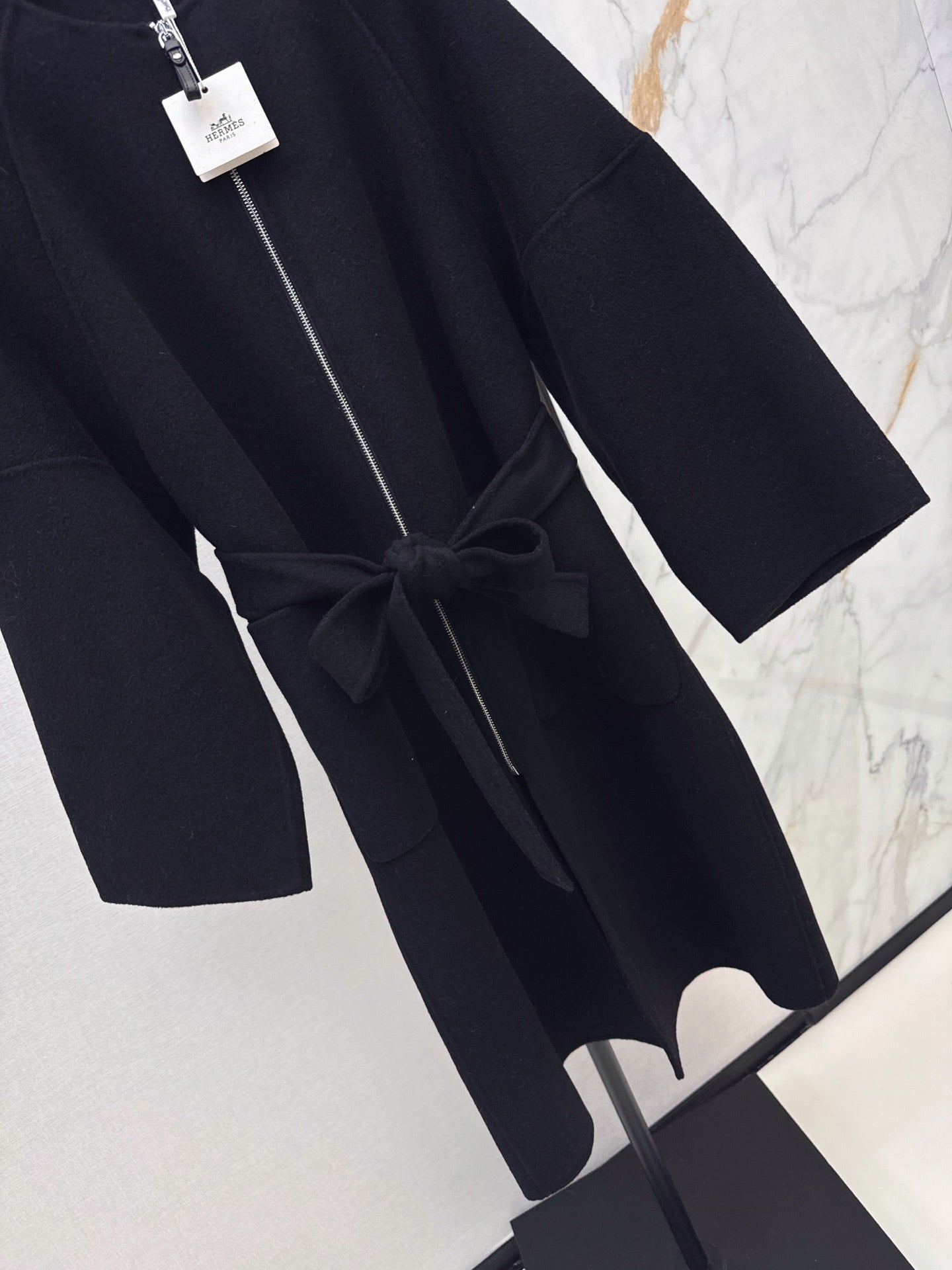 Hermès/26 Early Autumn New Double-Faced Round Neck Long Coat