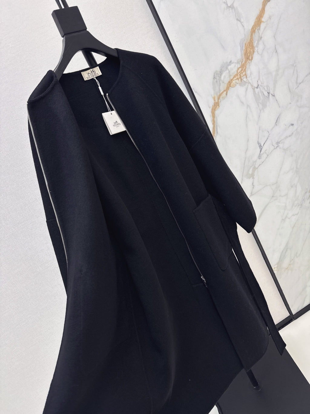 Hermès/26 Early Autumn New Double-Faced Round Neck Long Coat