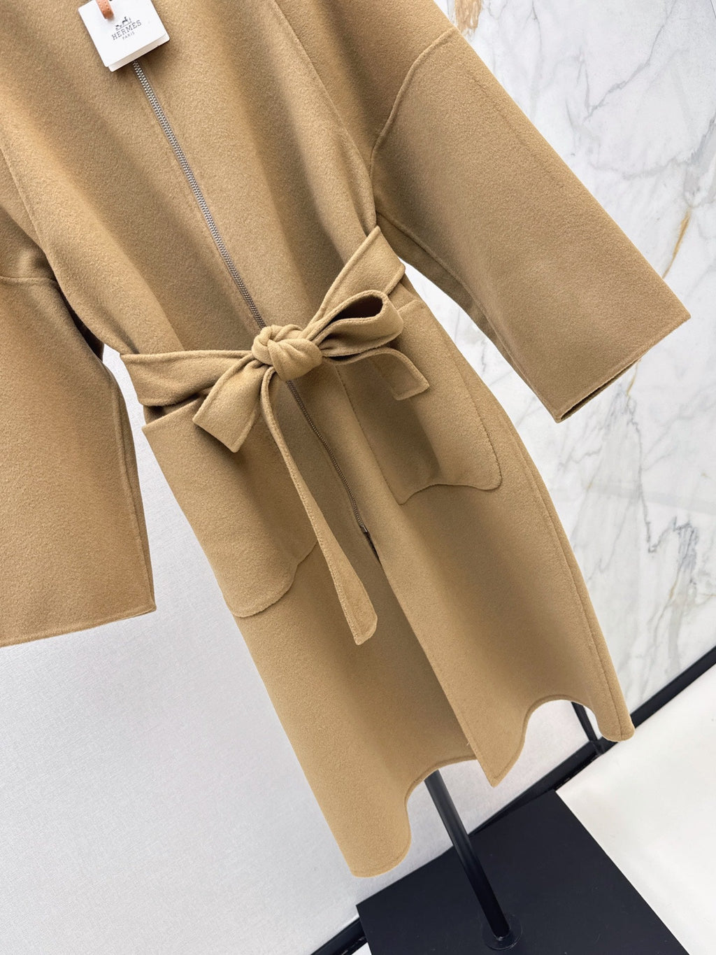 Hermès/26 Early Autumn New Double-Faced Round Neck Long Coat