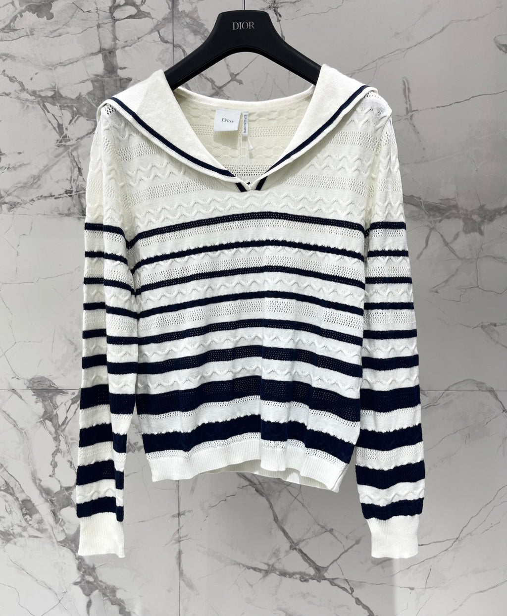 Striped Knit Top with a Sailor Collar