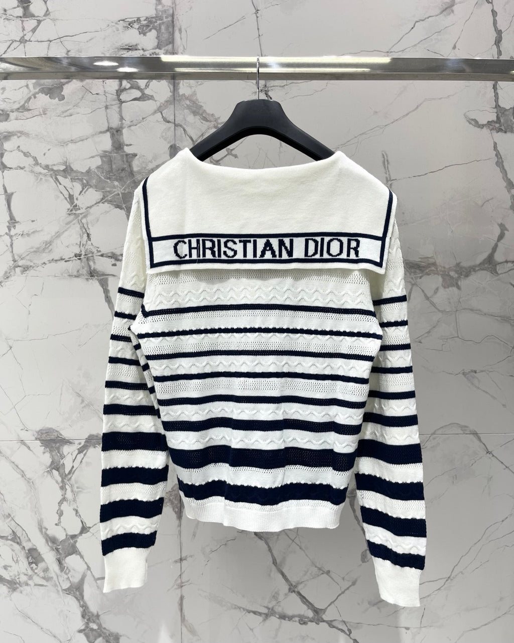 Striped Knit Top with a Sailor Collar