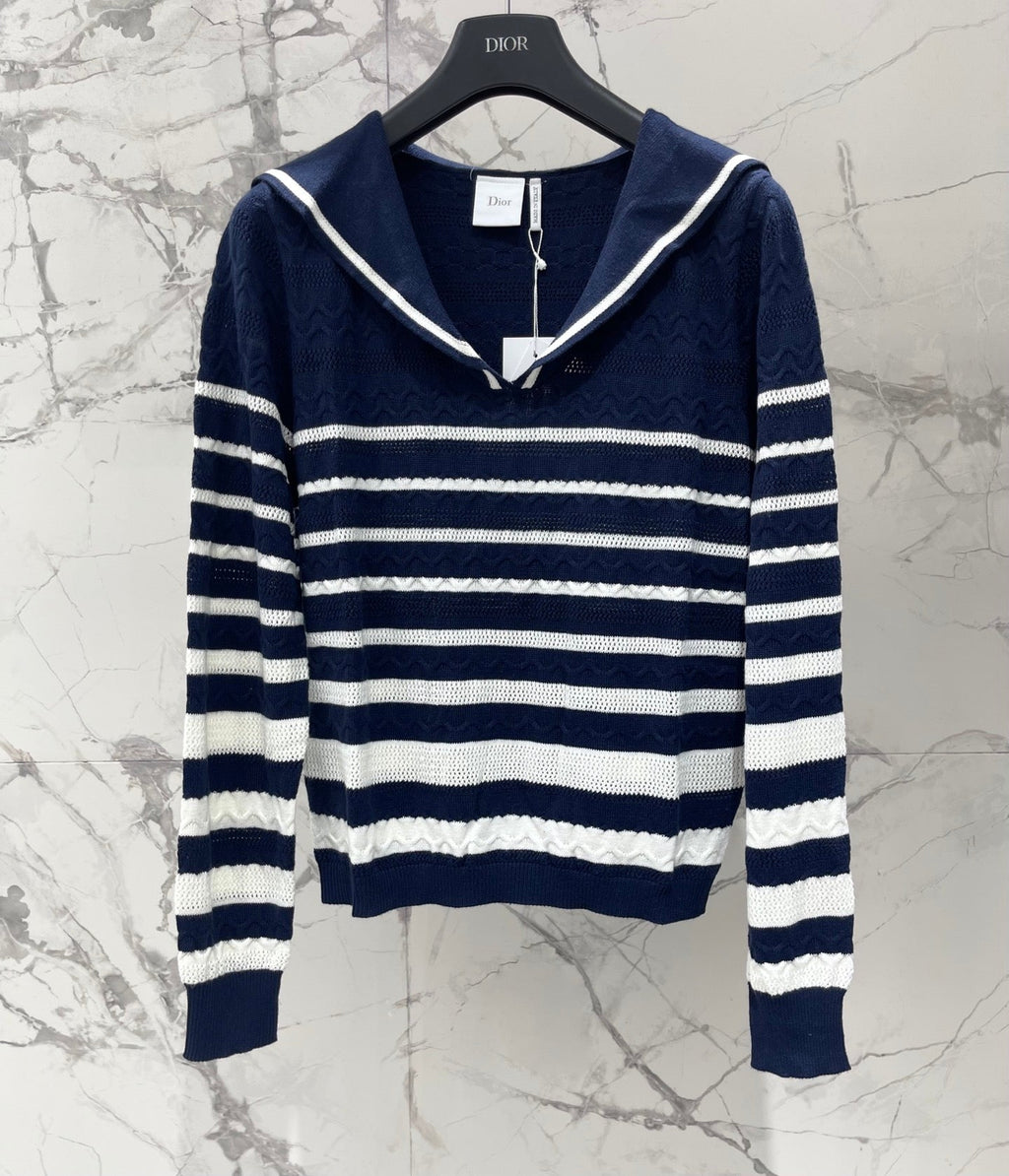 Striped Knit Top with a Sailor Collar