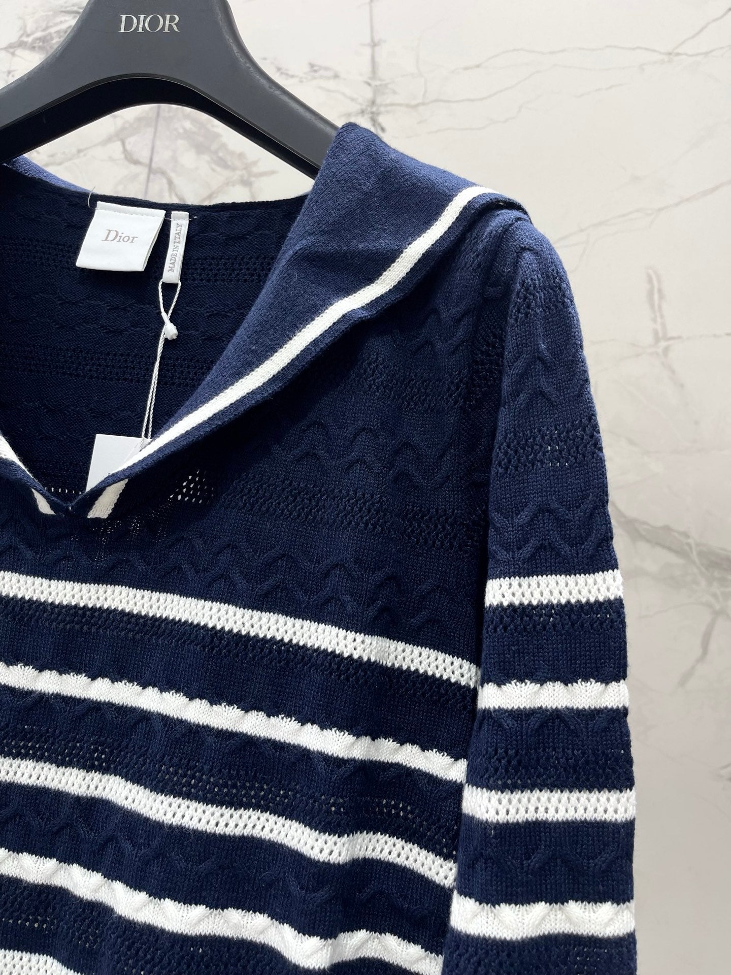 Striped Knit Top with a Sailor Collar