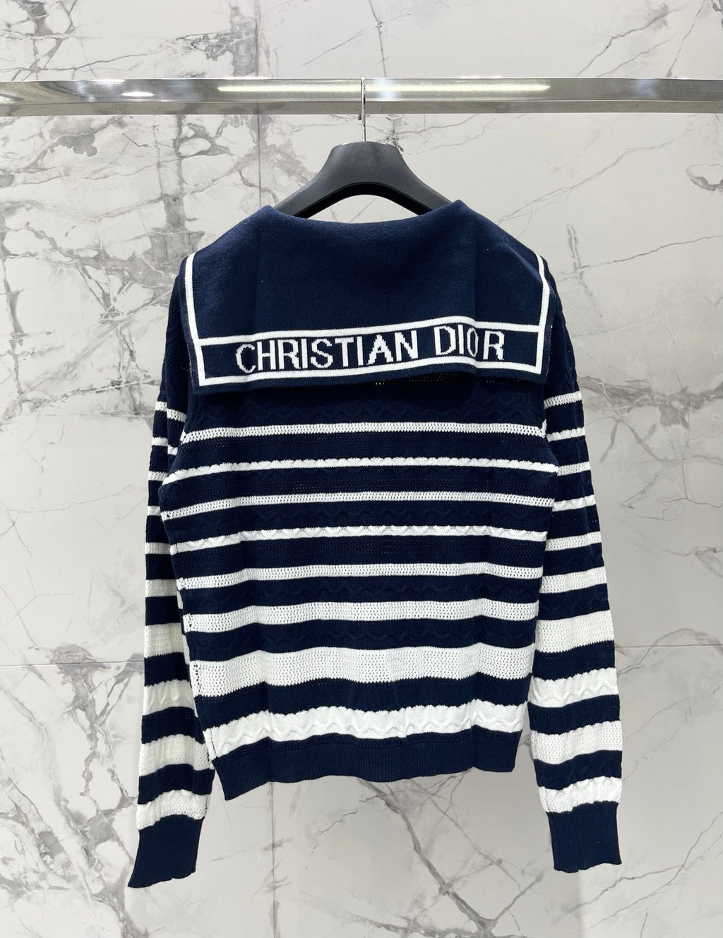 Striped Knit Top with a Sailor Collar