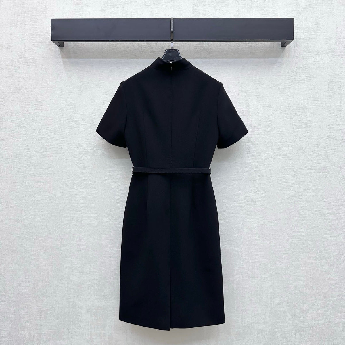 Fabric-Covered Button  Metal Belt Dress