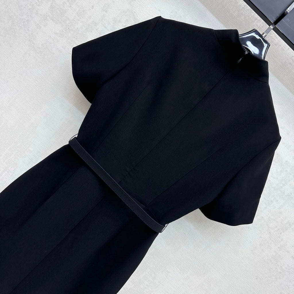 Fabric-Covered Button  Metal Belt Dress