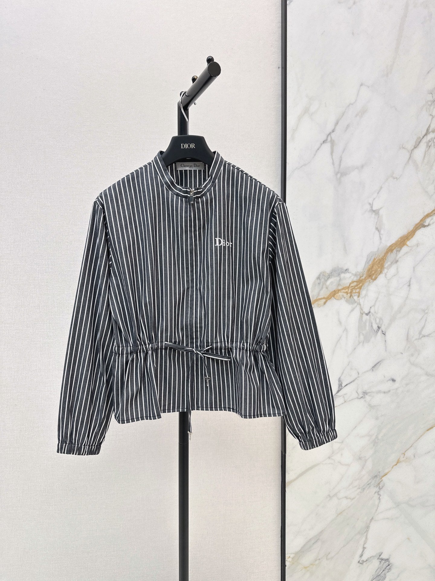 Striped Long-Sleeve Shirt with Drawstring Waist