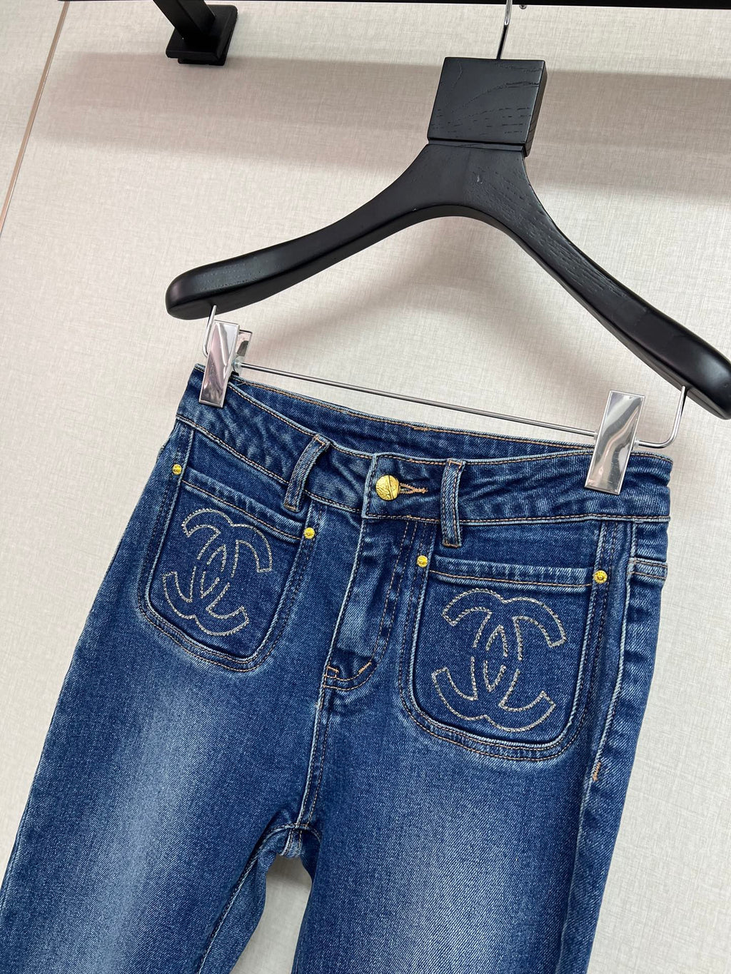 Rhinestone-Embellished Pocket Flare Jeans