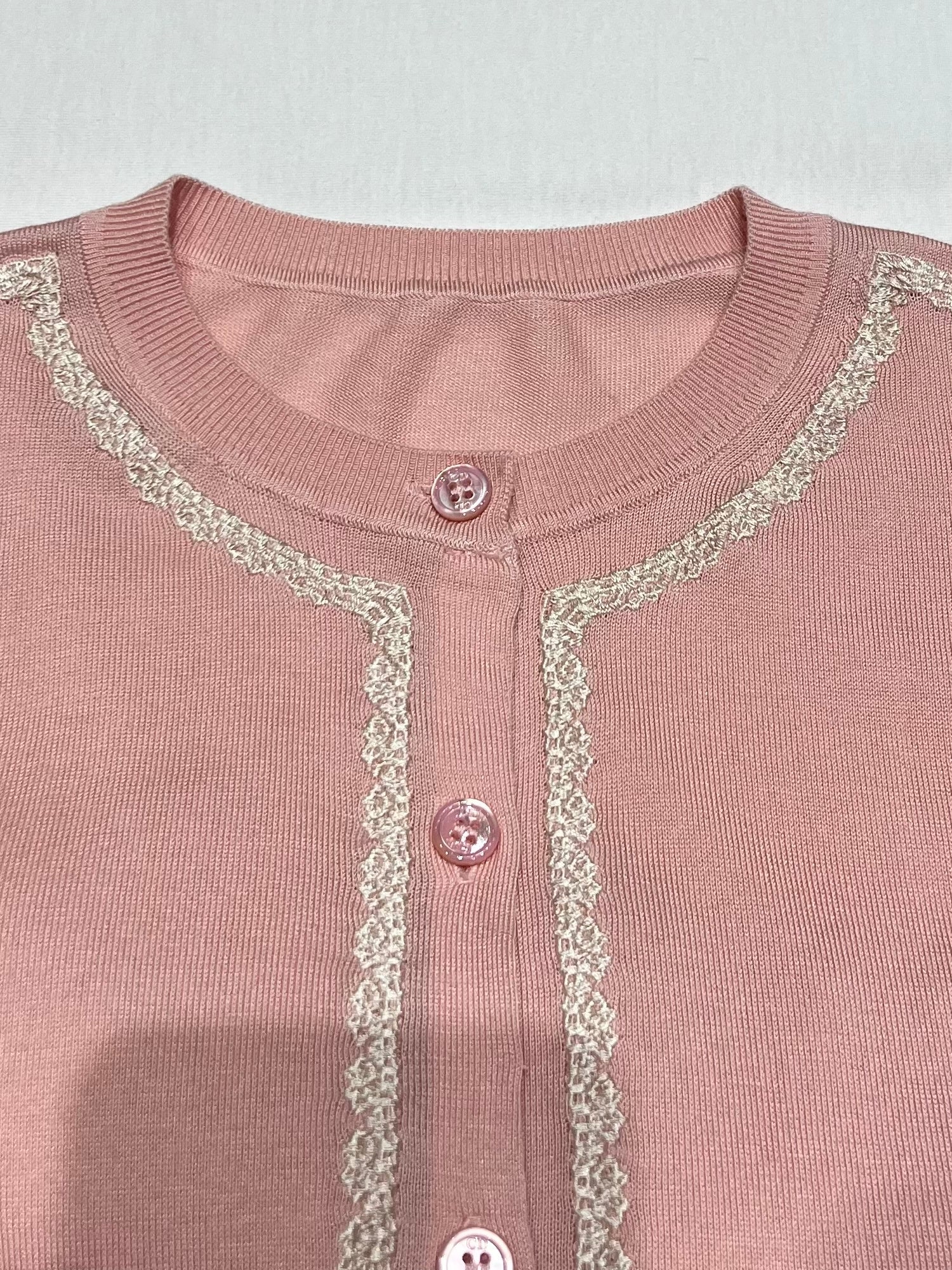 Lace-Trimmed Knit Cardigan