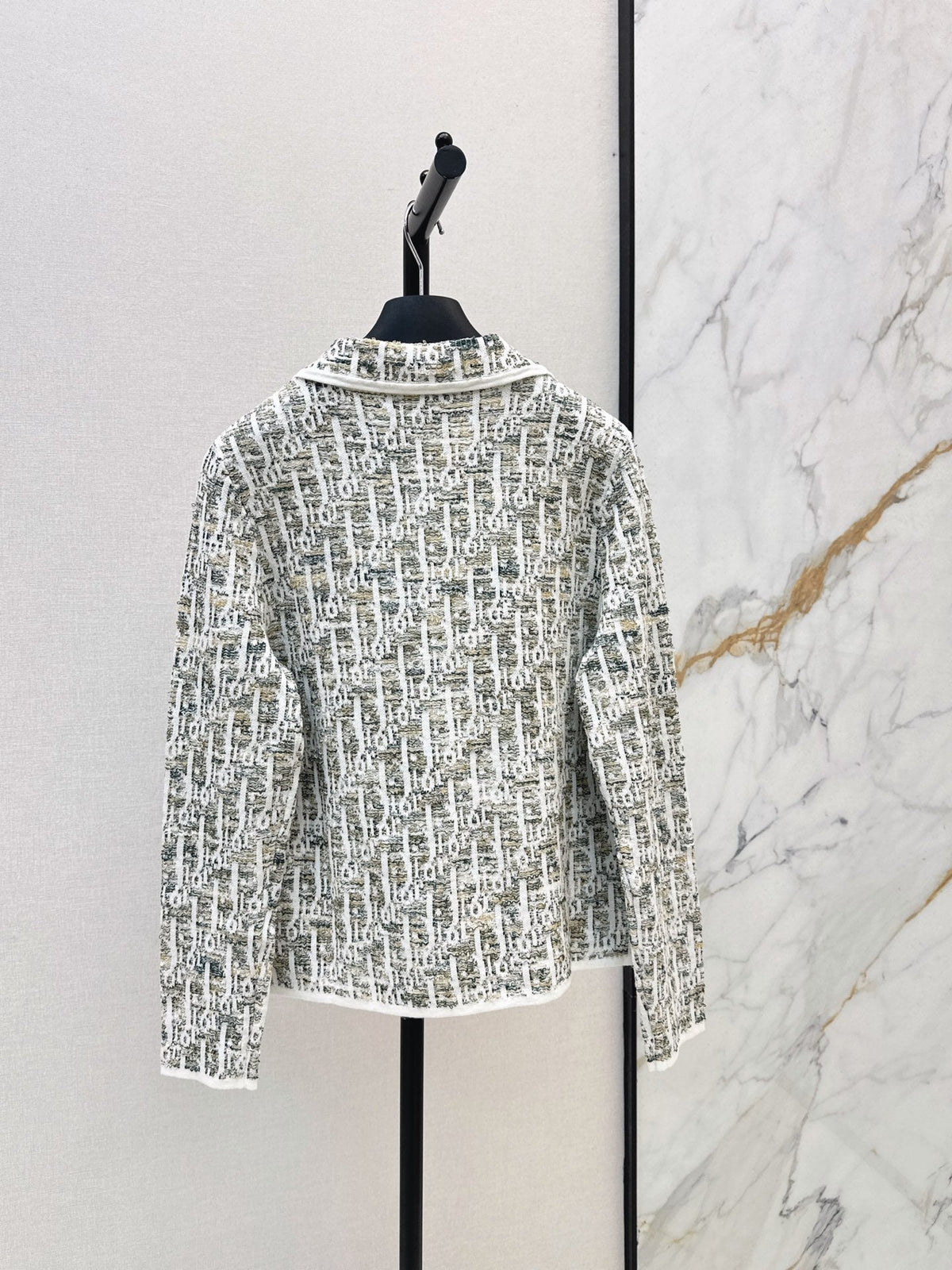 Jacquard-Knit Collared Cardigan