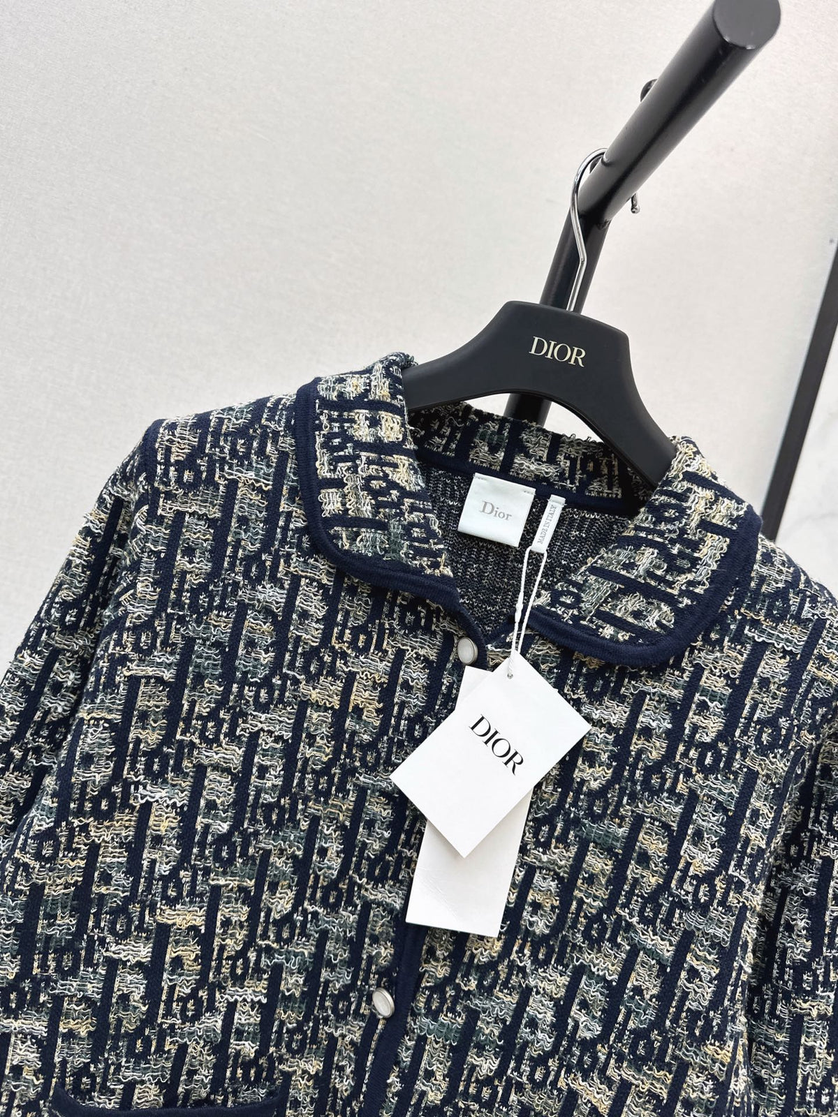 Jacquard-Knit Collared Cardigan
