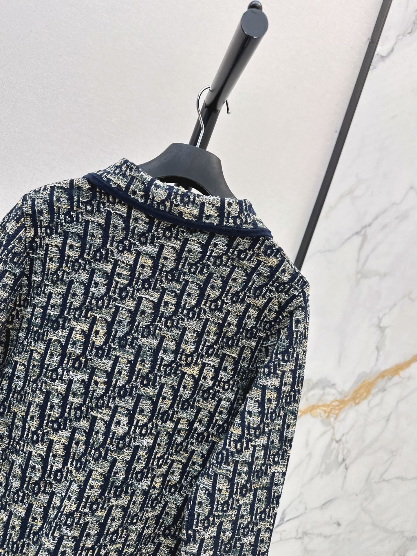 Jacquard-Knit Collared Cardigan
