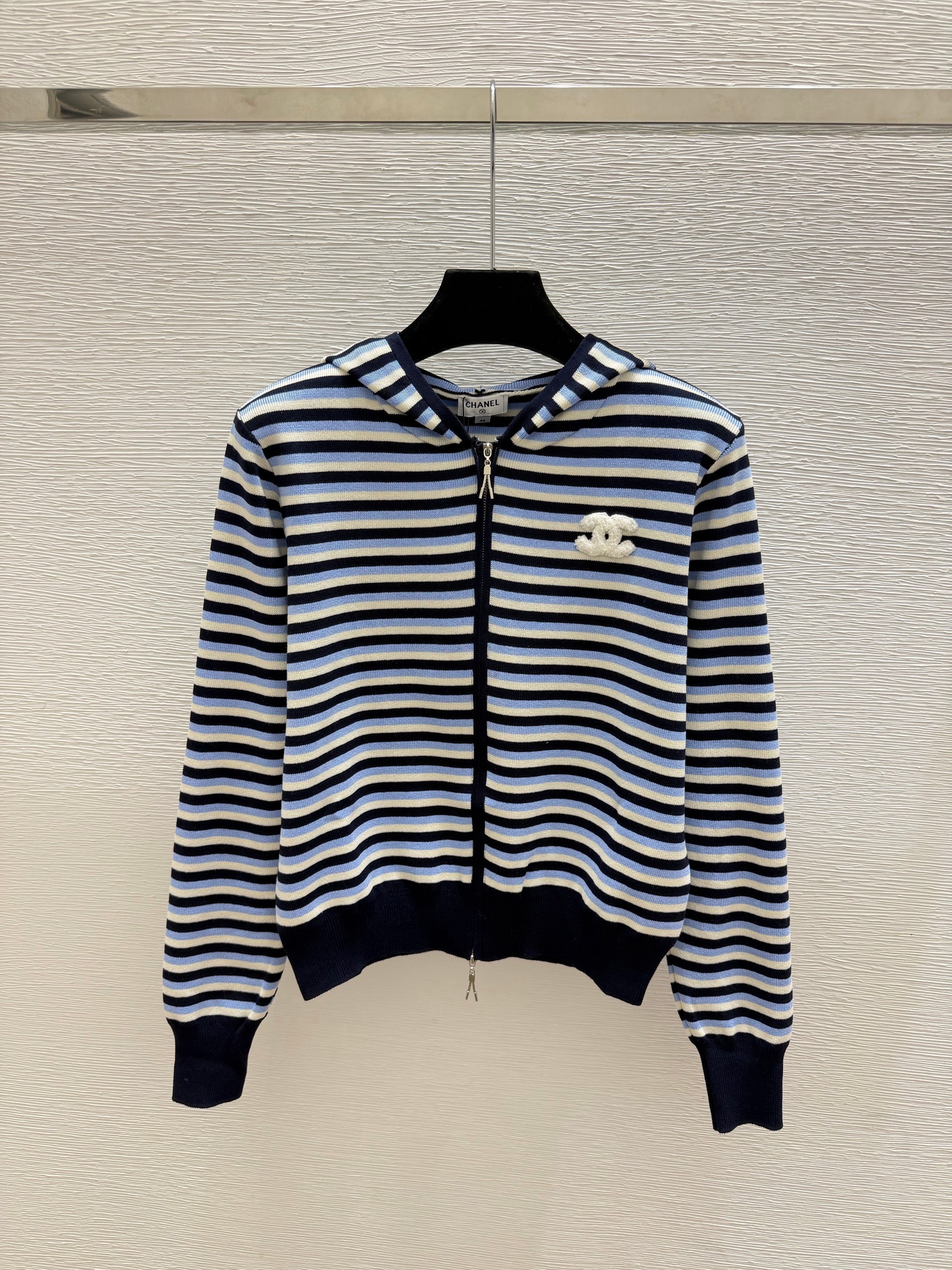 chanel/26 New Double C Stripe Hoodie Knit Cardigan