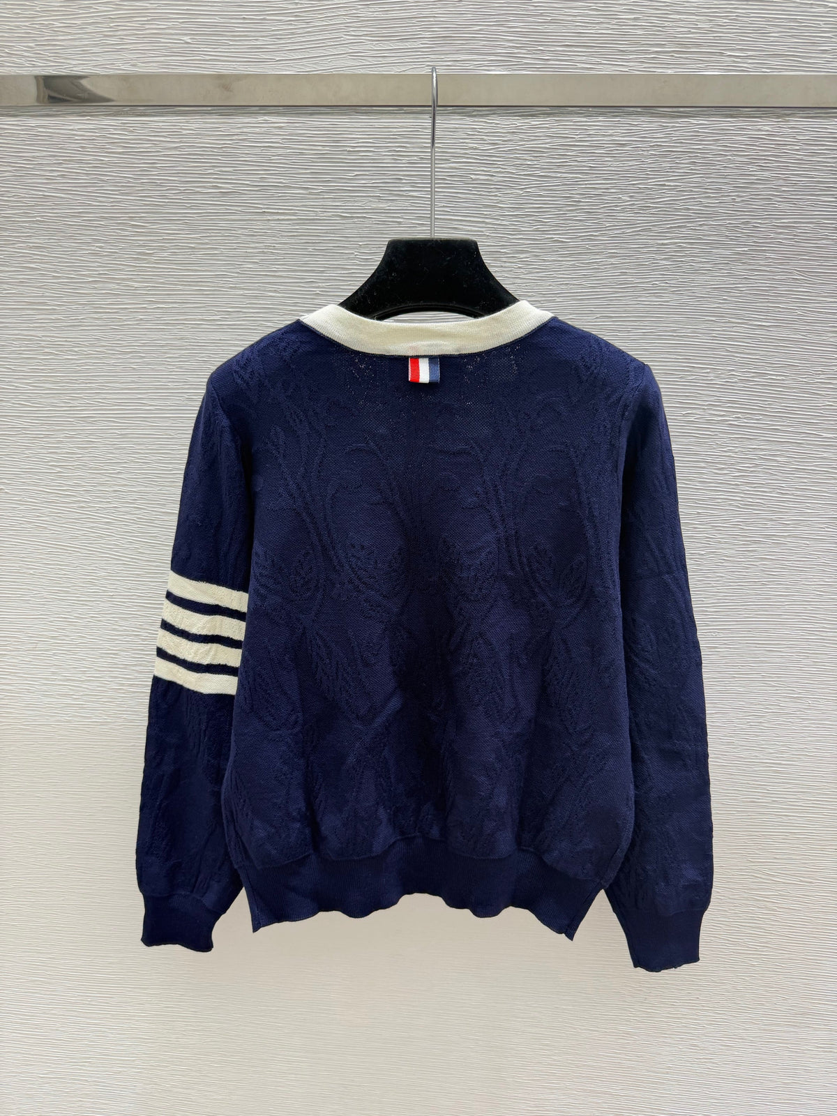 Thom Browne/26 New Puppy Embroidered Four-Bar V-Neck Cable Knit Cardigan