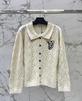 Valentino/26 New Simple Turn-Down Collar Hollow Crochet Knit Cardigan