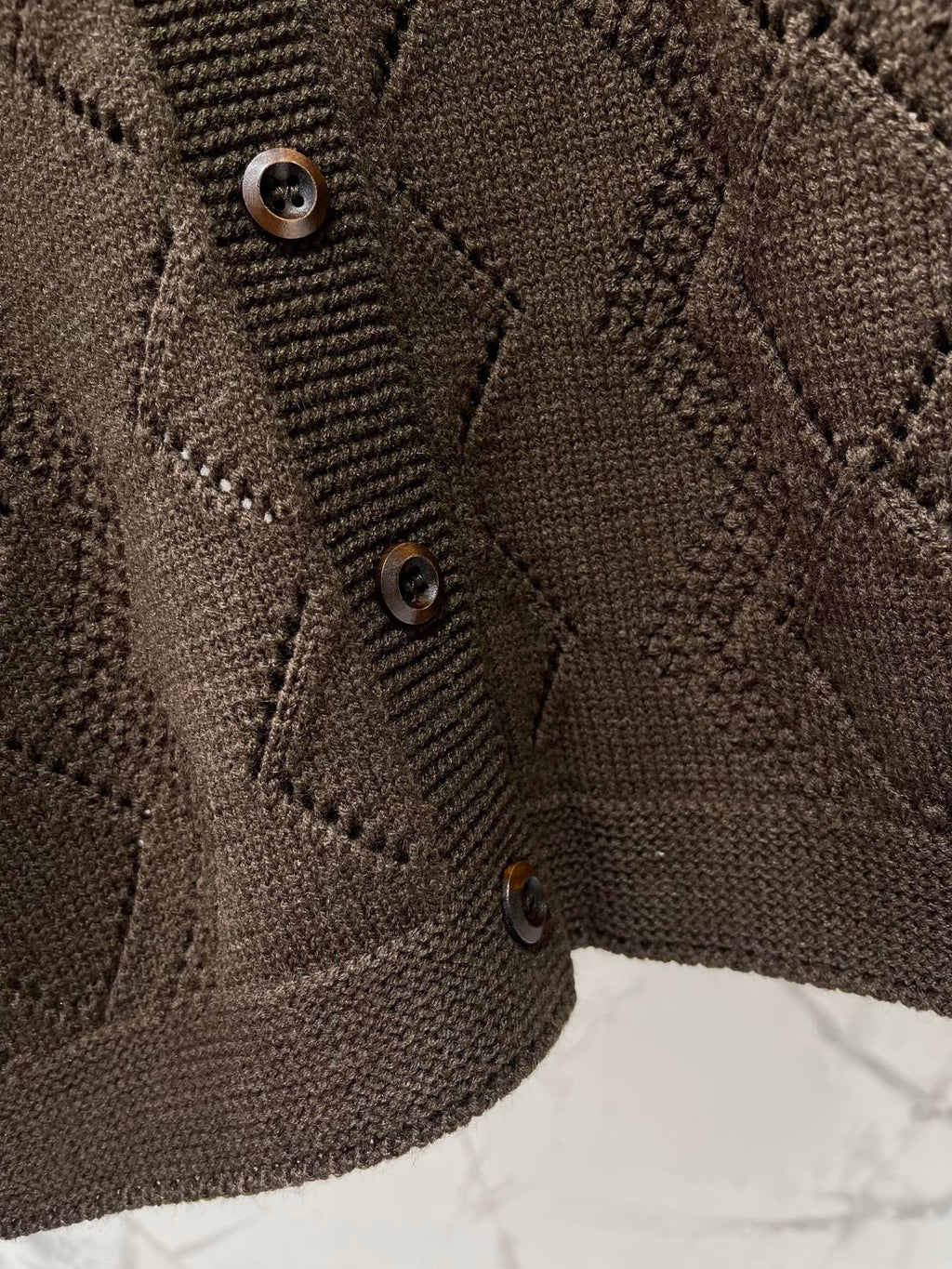 Valentino/26 New Simple Turn-Down Collar Hollow Crochet Knit Cardigan