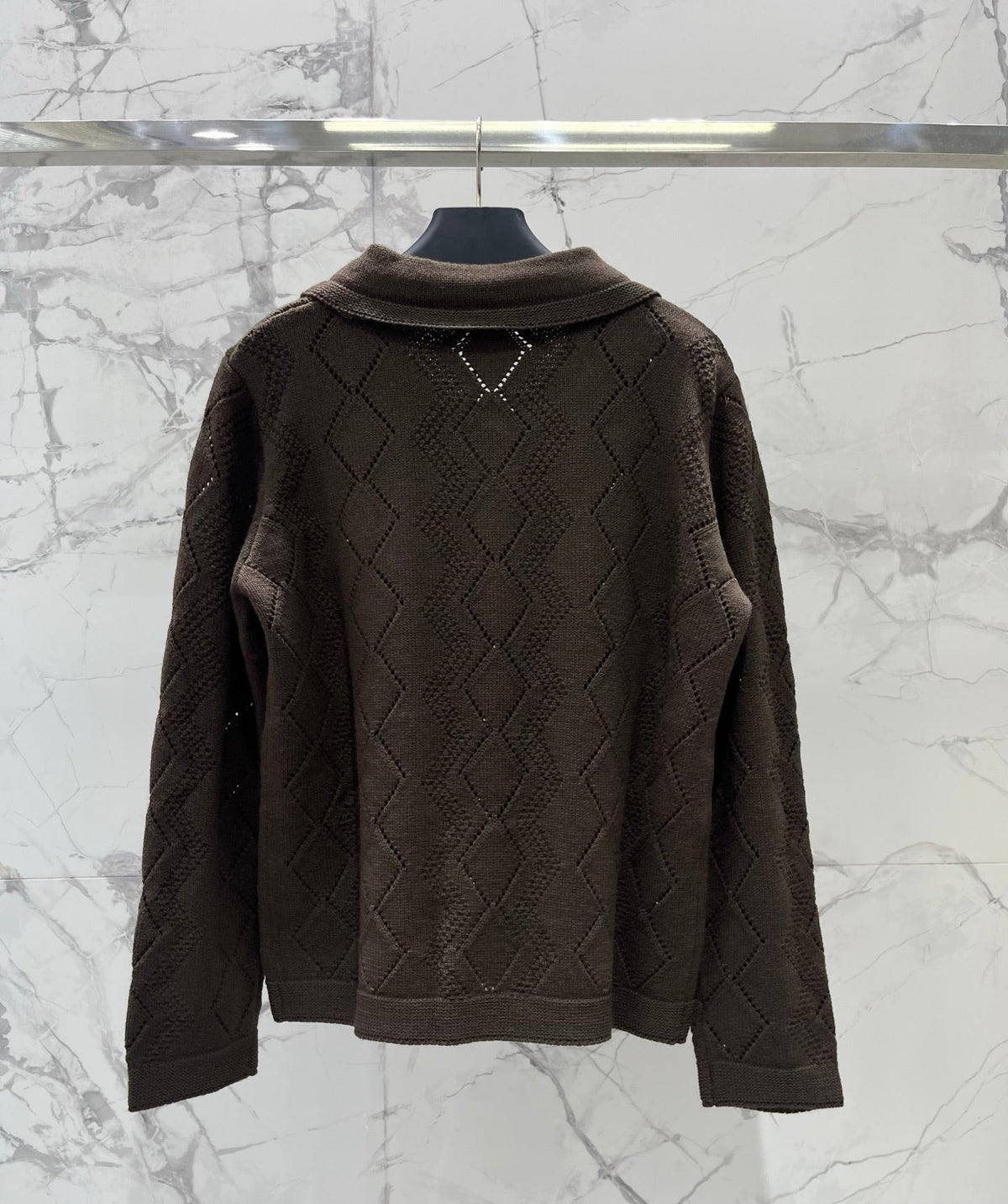Valentino/26 New Simple Turn-Down Collar Hollow Crochet Knit Cardigan
