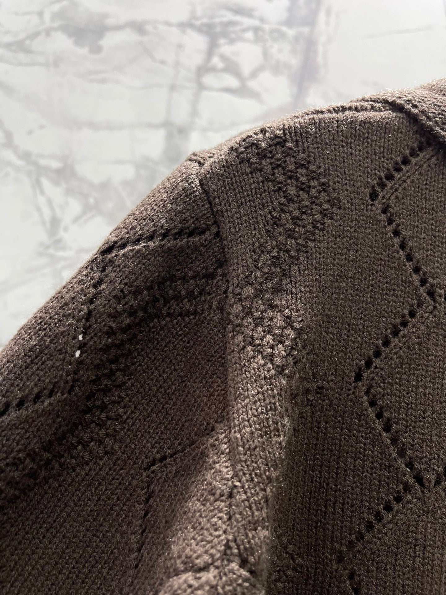 Valentino/26 New Simple Turn-Down Collar Hollow Crochet Knit Cardigan