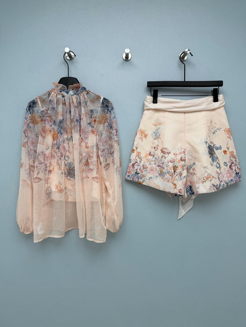 zimmermann/26 New Style Watercolor Floral Print Chiffon Top + Shorts Set for Sale