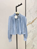 Chloé / 26 Early Autumn Latest Stand Collar Pleated Design Striped Shirt