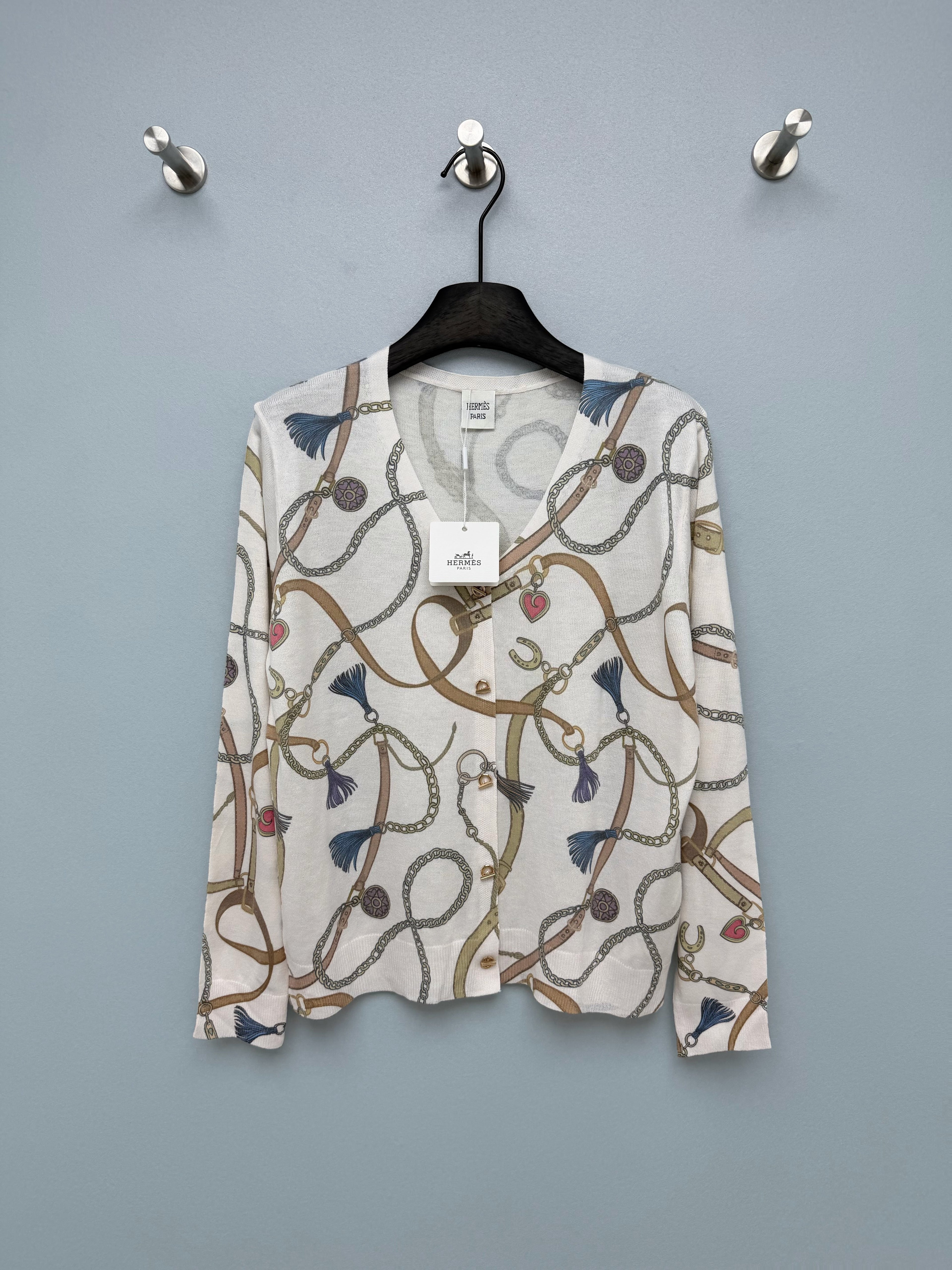 Hermès/26 New Equestrian-Style Lightweight V-Neck Knit Cardigan