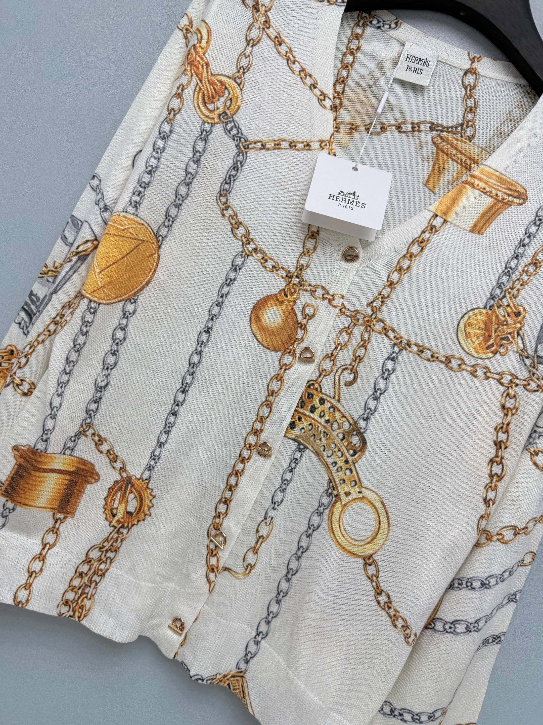 Hermès/26 New Equestrian-Style Lightweight V-Neck Knit Cardigan