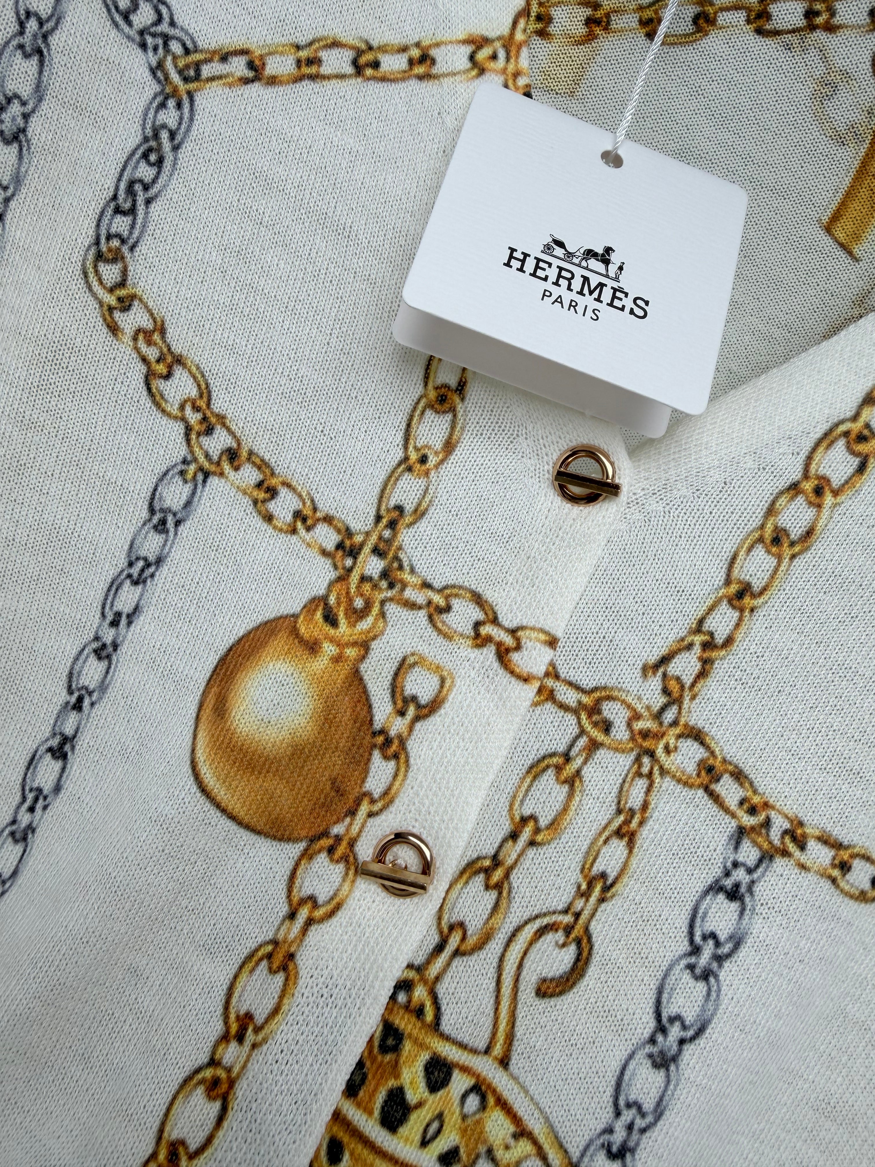 Hermès/26 New Equestrian-Style Lightweight V-Neck Knit Cardigan
