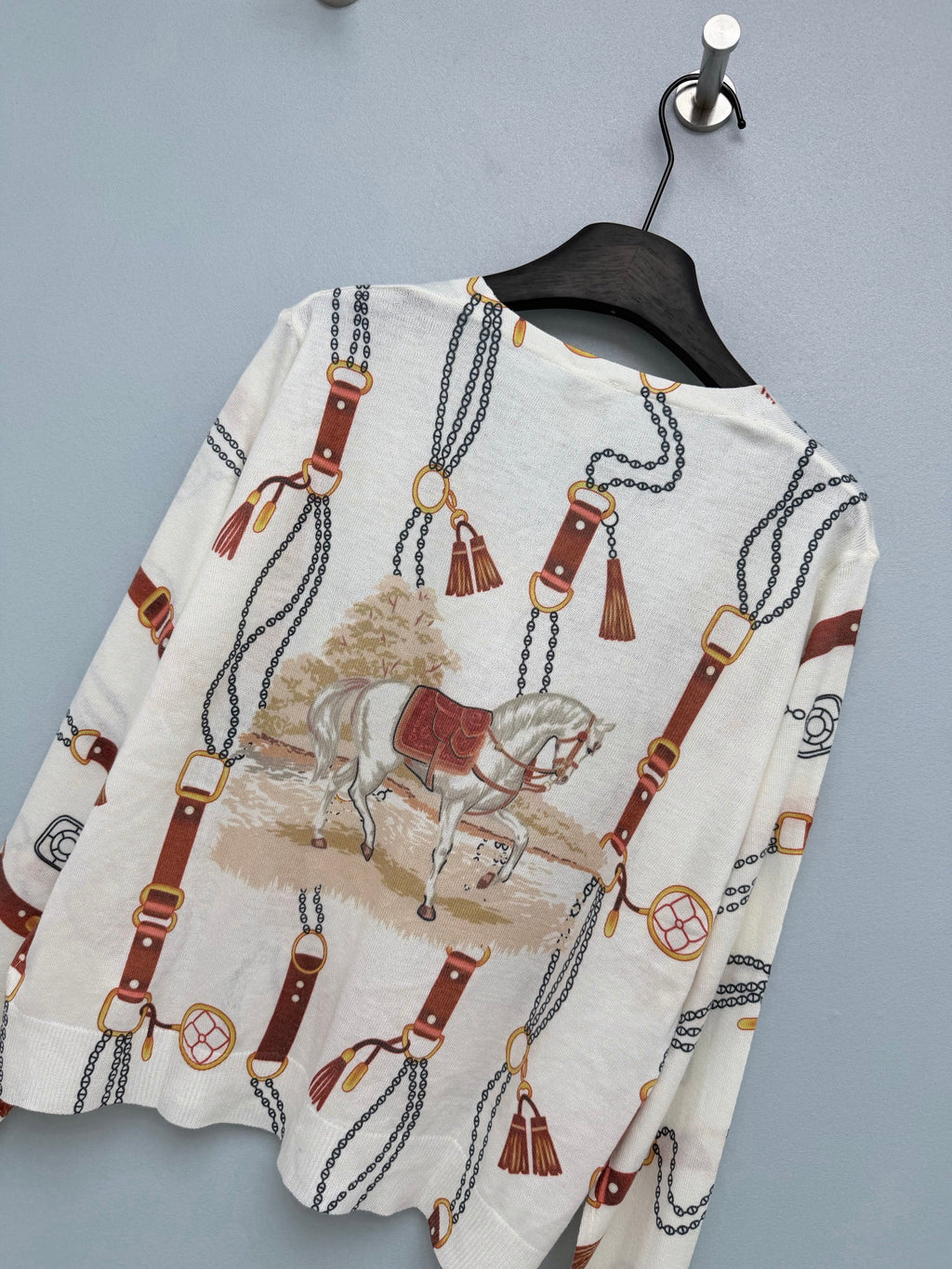 Hermes/26 New Equestrian-Style Lightweight V-Neck Knit Cardigan