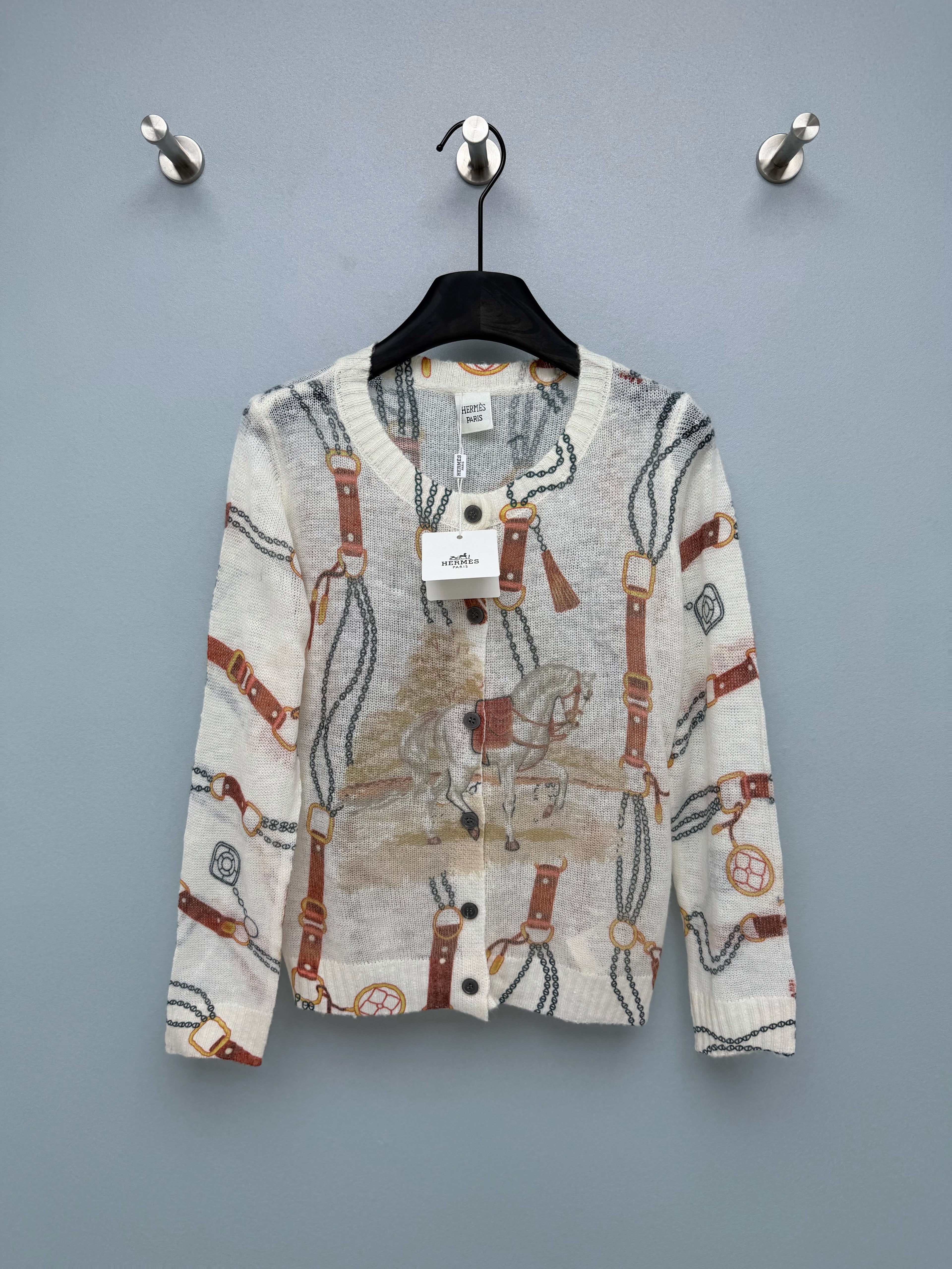 Hermès/26 New Equestrian-Style Lightweight V-Neck Knit Cardigan
