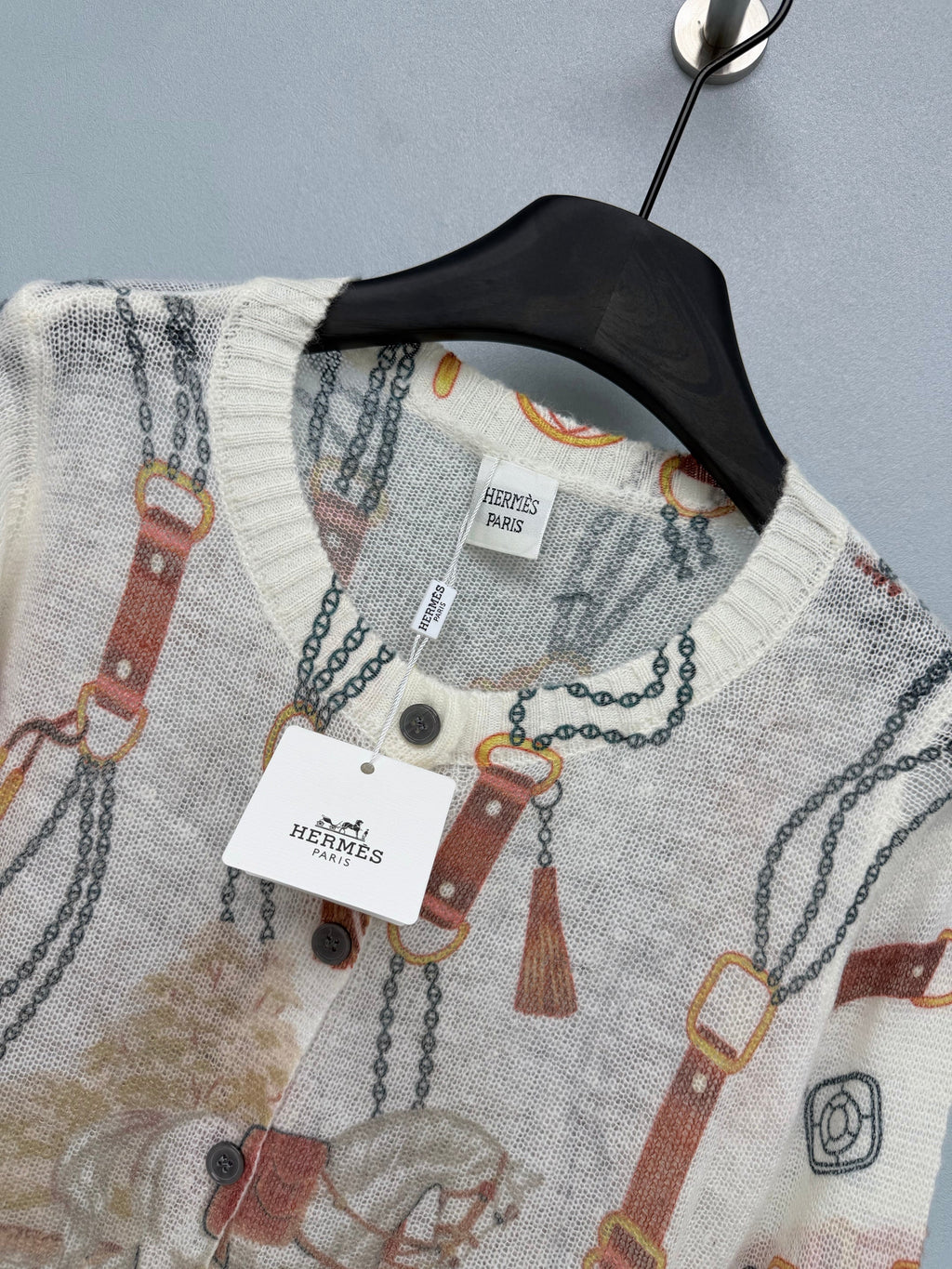 Hermès/26 New Equestrian-Style Lightweight V-Neck Knit Cardigan