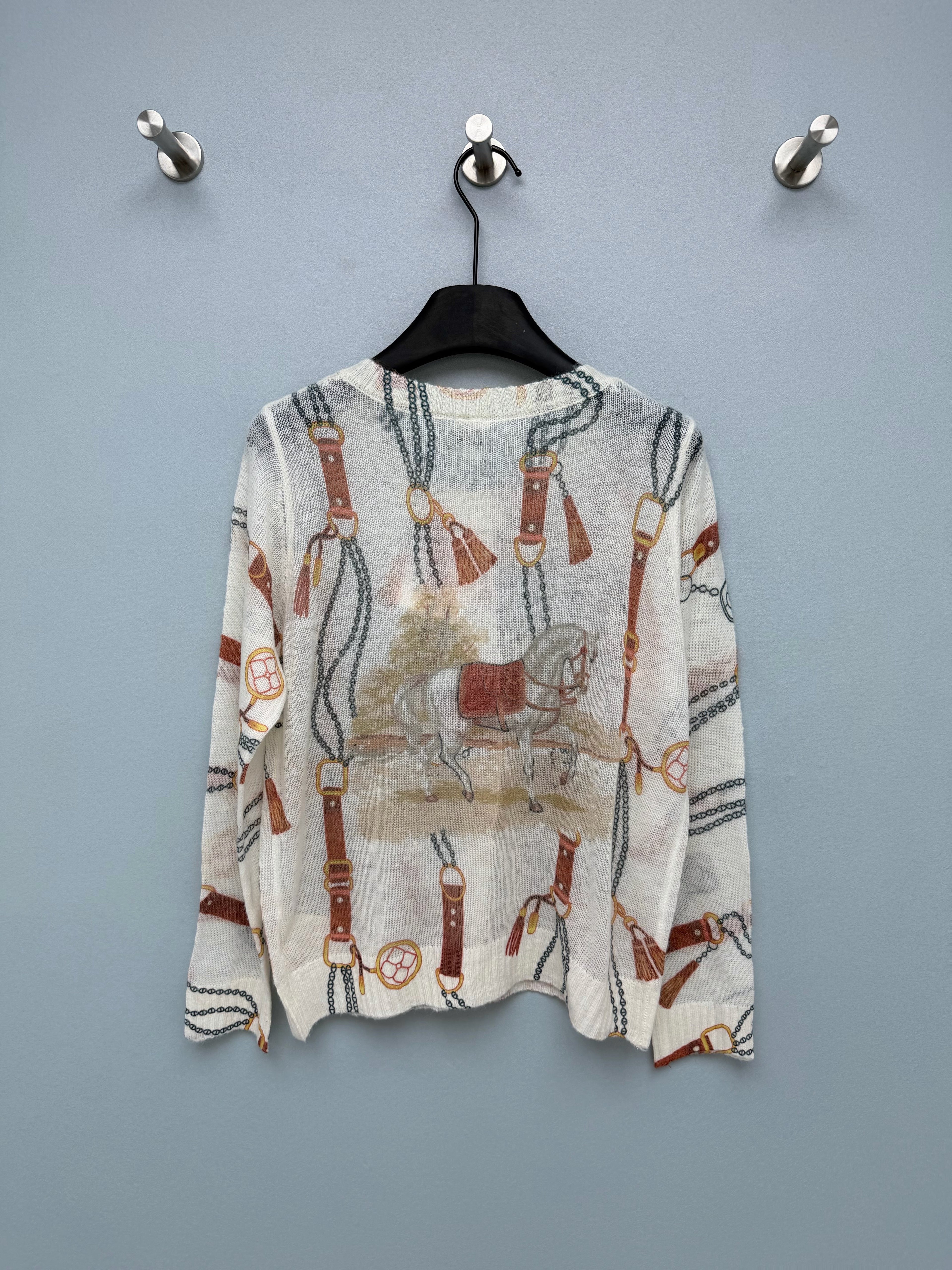 Hermès/26 New Equestrian-Style Lightweight V-Neck Knit Cardigan