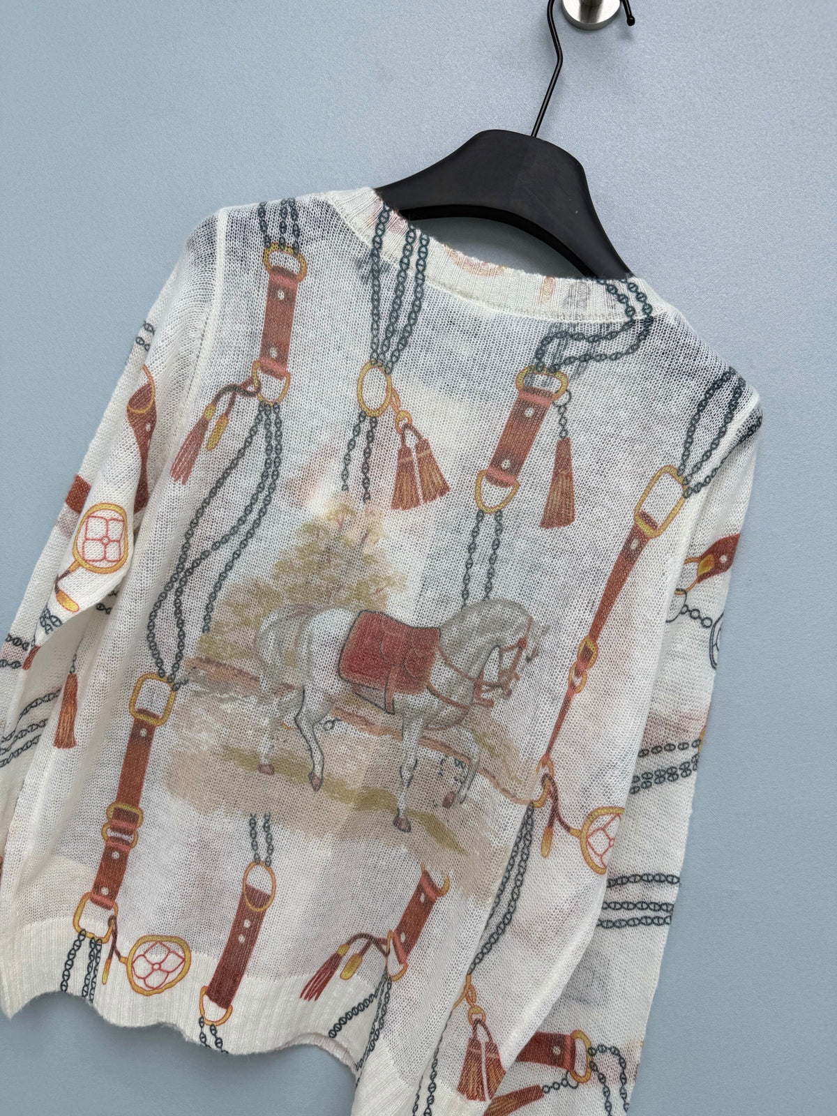 Hermès/26 New Equestrian-Style Lightweight V-Neck Knit Cardigan