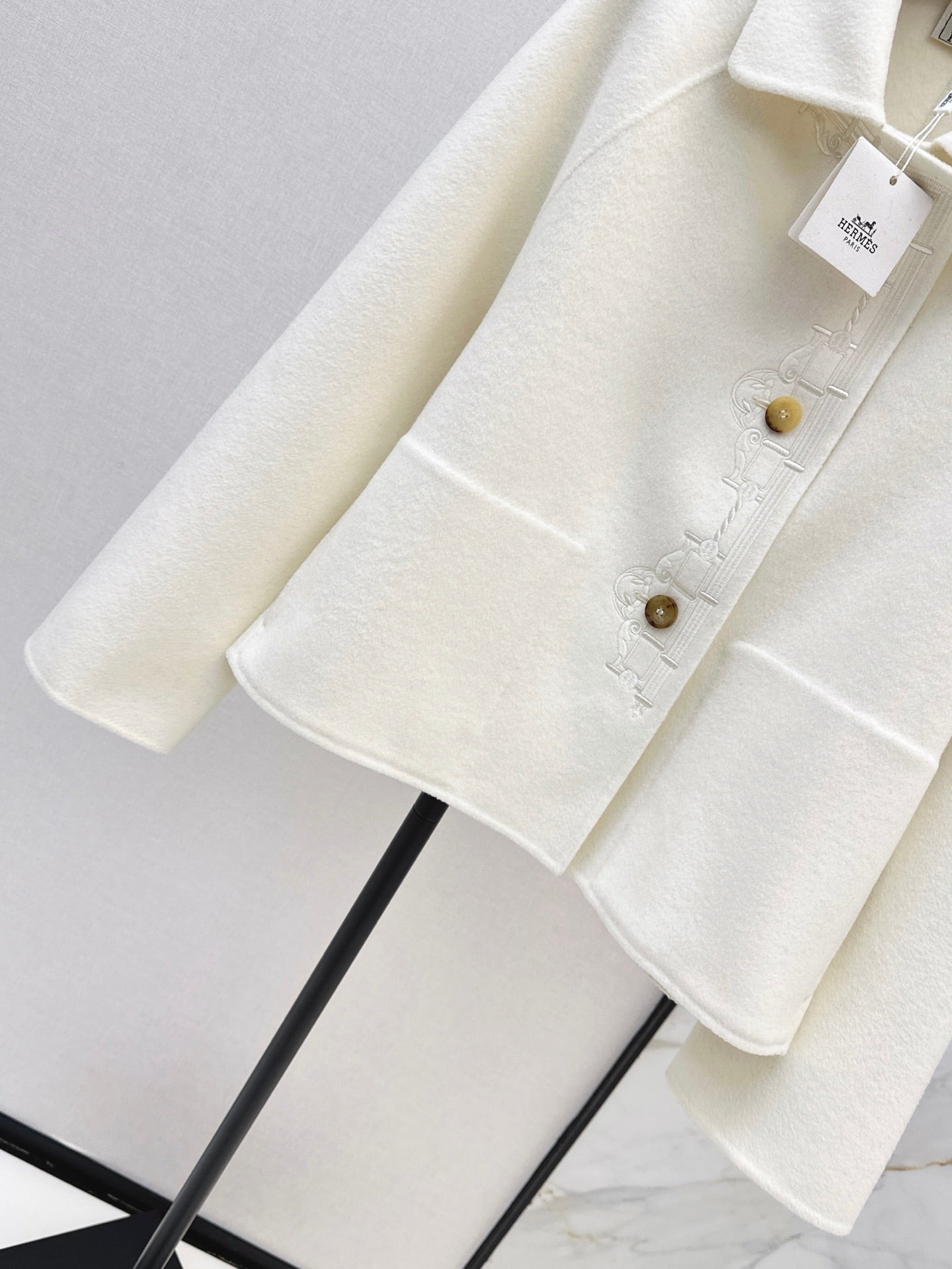 Hermès/Fall-Winter Latest Embroidered Reversible Wool Coat