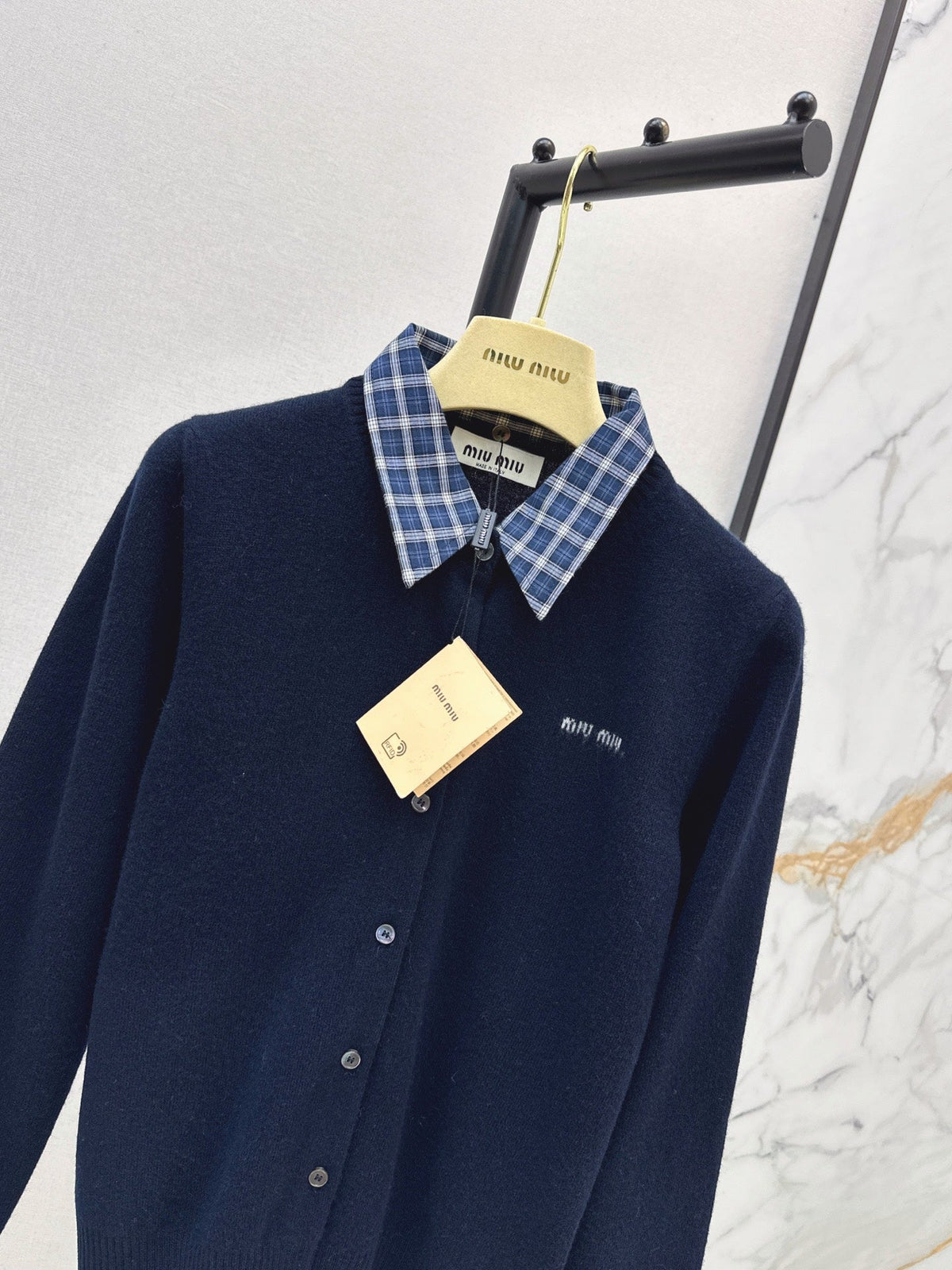 MiuMiu/26 Early Autumn Latest College Style Two-in-One Look Cashmere Knit Cardigan