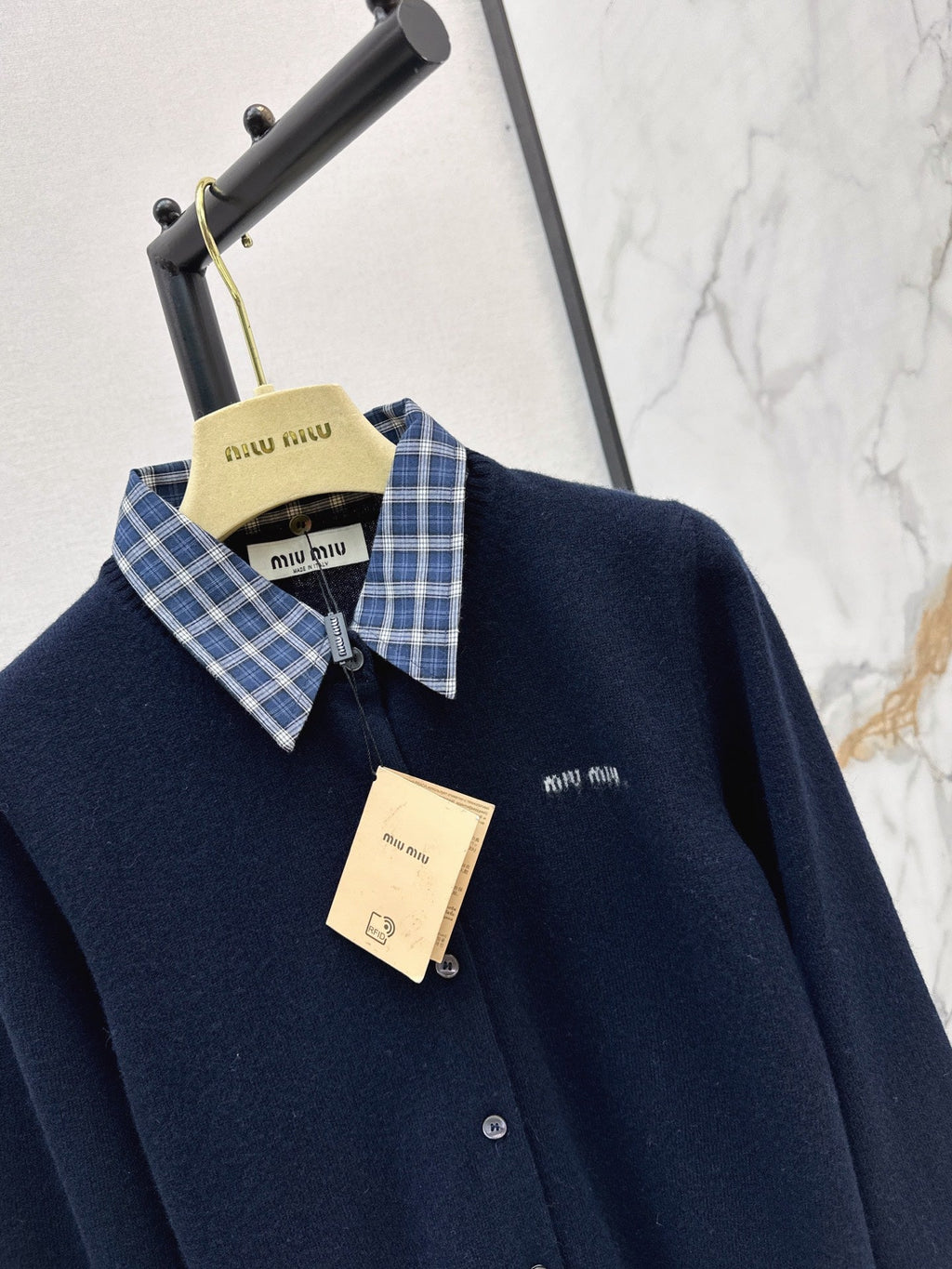 MiuMiu/26 Early Autumn Latest College Style Two-in-One Look Cashmere Knit Cardigan