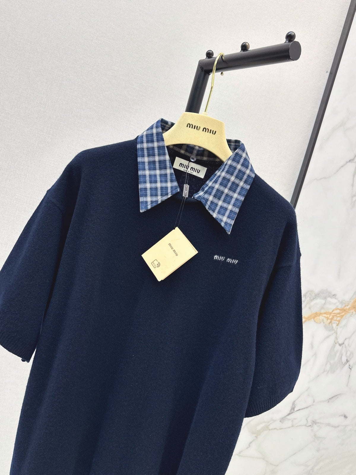 MiuMiu/26 Early Autumn Latest College-Style Two-in-One Look Cashmere Sweater