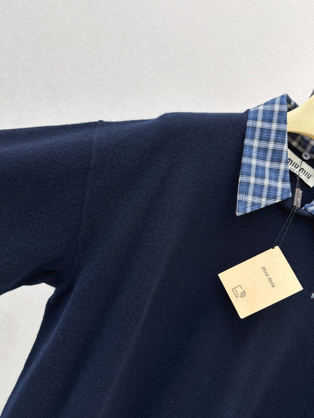 MiuMiu/26 Early Autumn Latest College-Style Two-in-One Look Cashmere Sweater