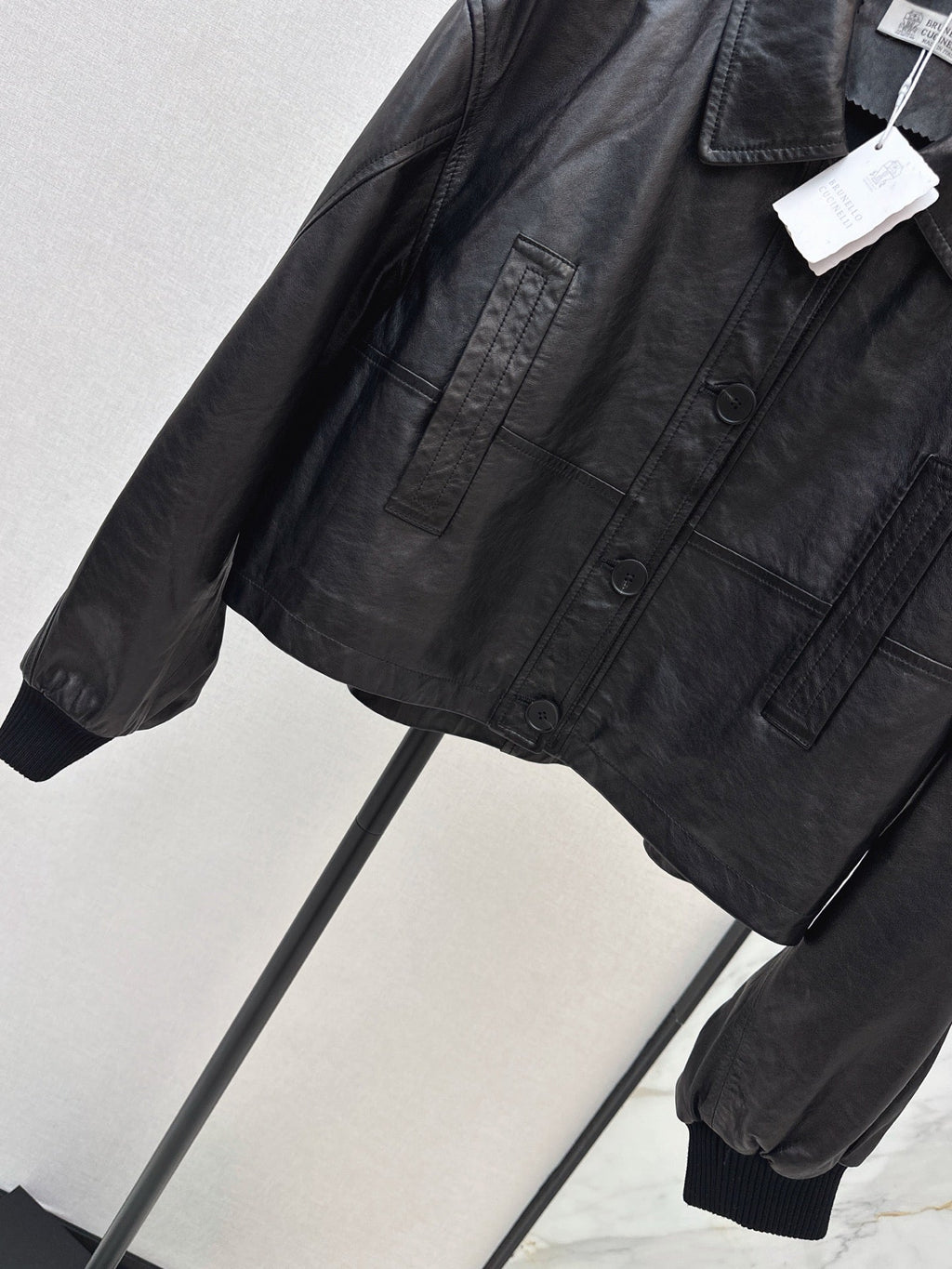 Brunello Cucinelli/26Latest Early-Autumn Cropped Lapel Leather Jacket
