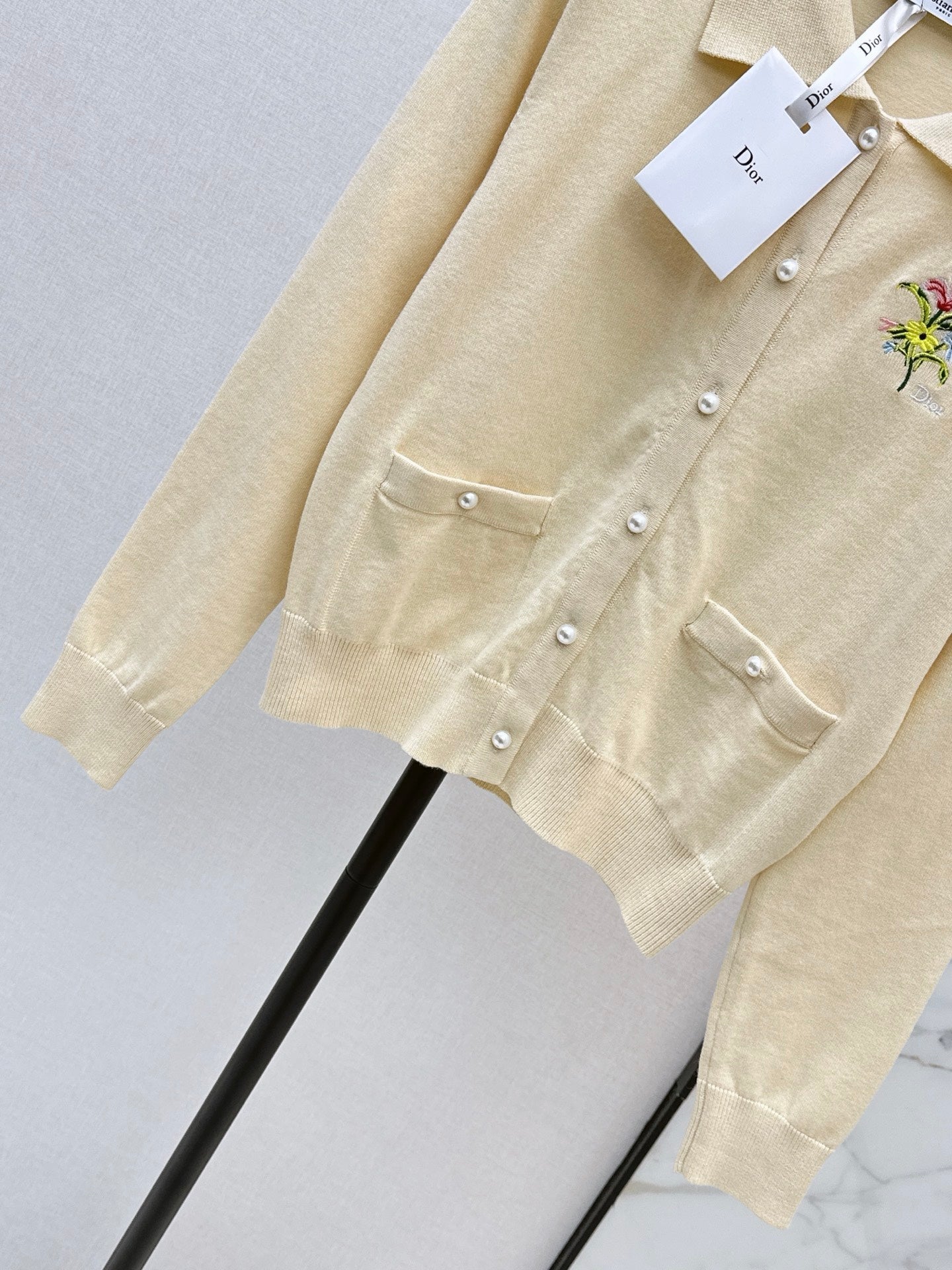 dior/26New Early Autumn Collared Long-Sleeve Knit Cardigan