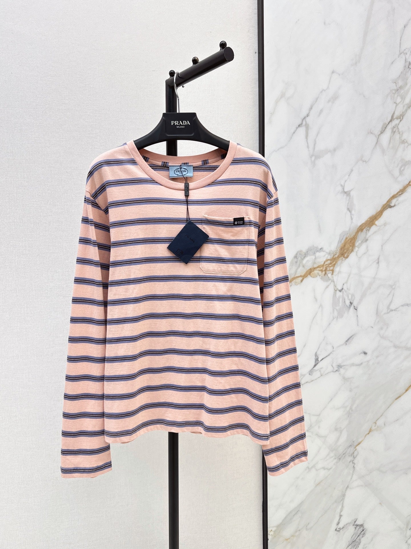 PRADA/26New Early Autumn Pink Striped Long-Sleeve Top