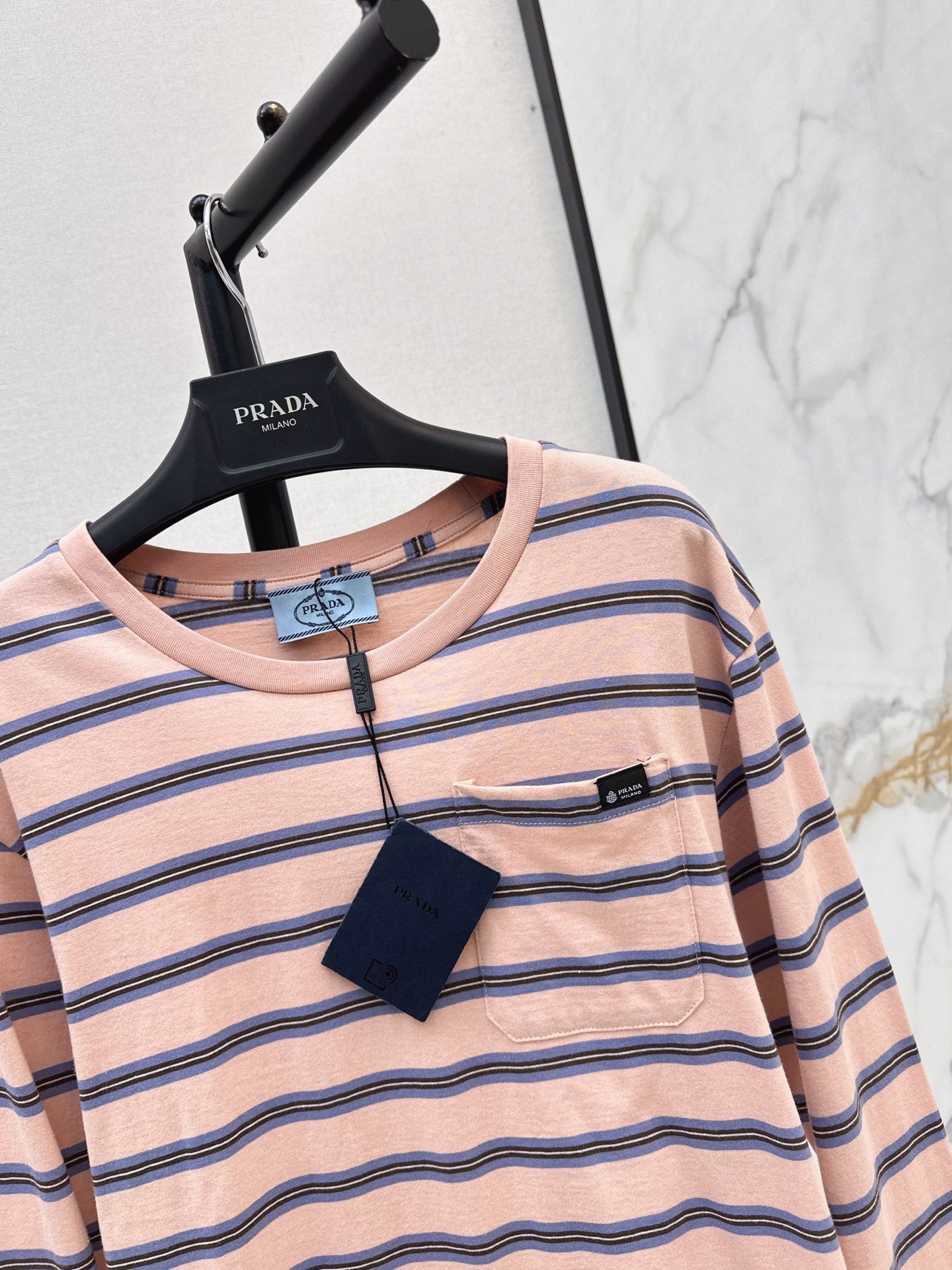 PRADA/26New Early Autumn Pink Striped Long-Sleeve Top