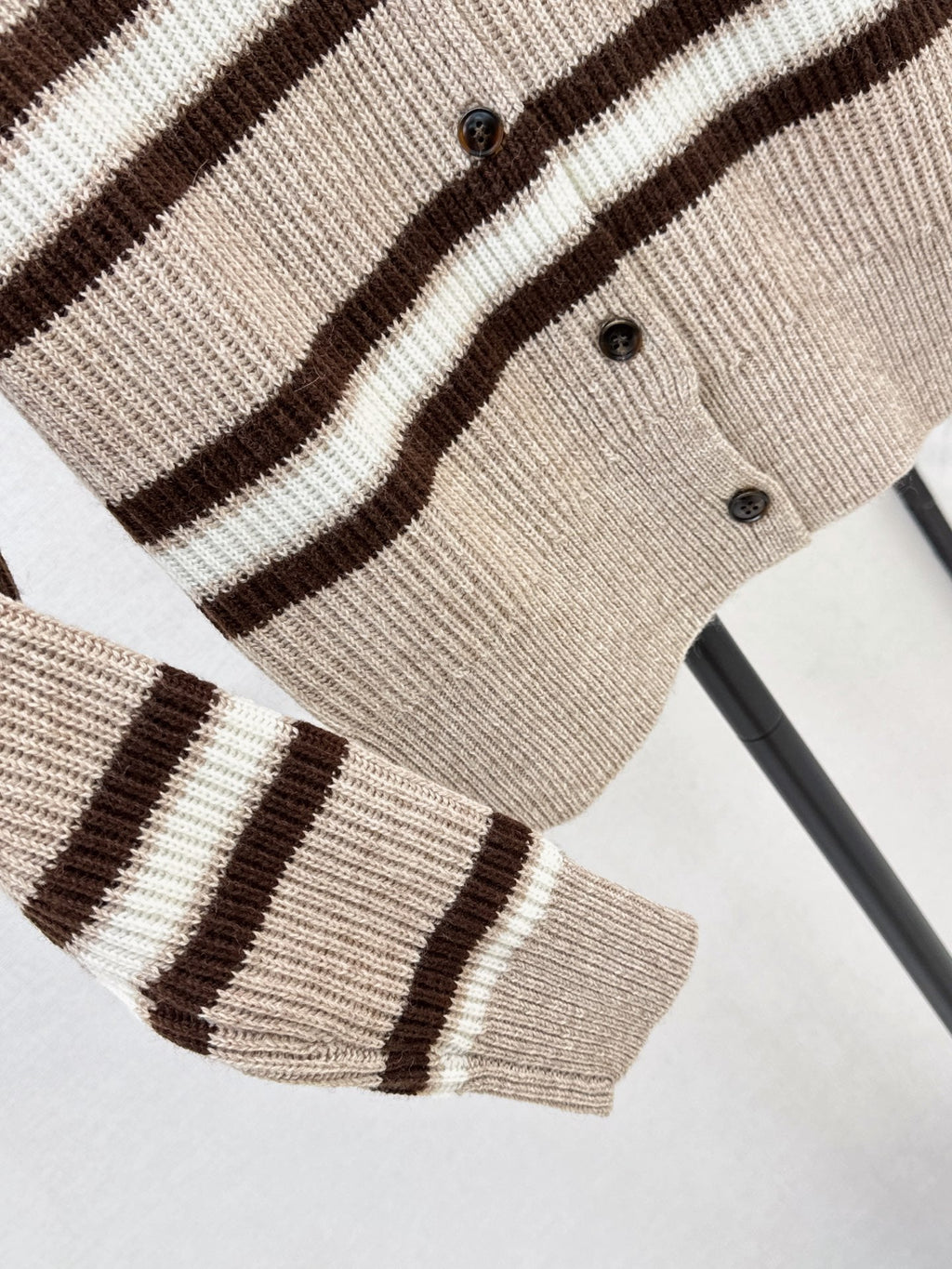 Brunello Cucinelli/26 Early Autumn Latest Color-Block Stripe Collared Cardigan