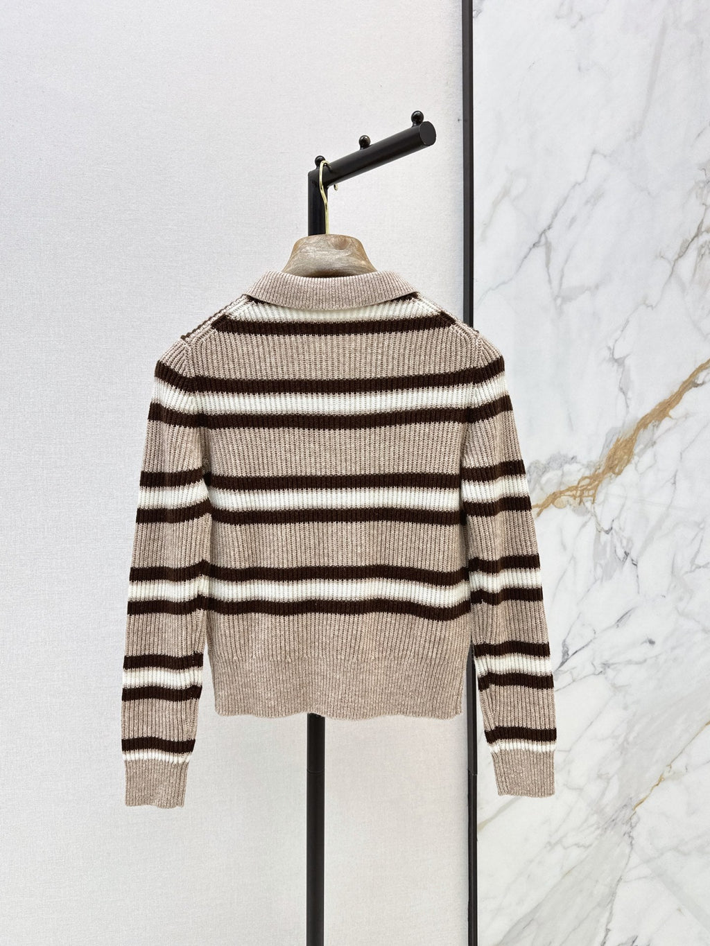 Brunello Cucinelli/26 Early Autumn Latest Color-Block Stripe Collared Cardigan