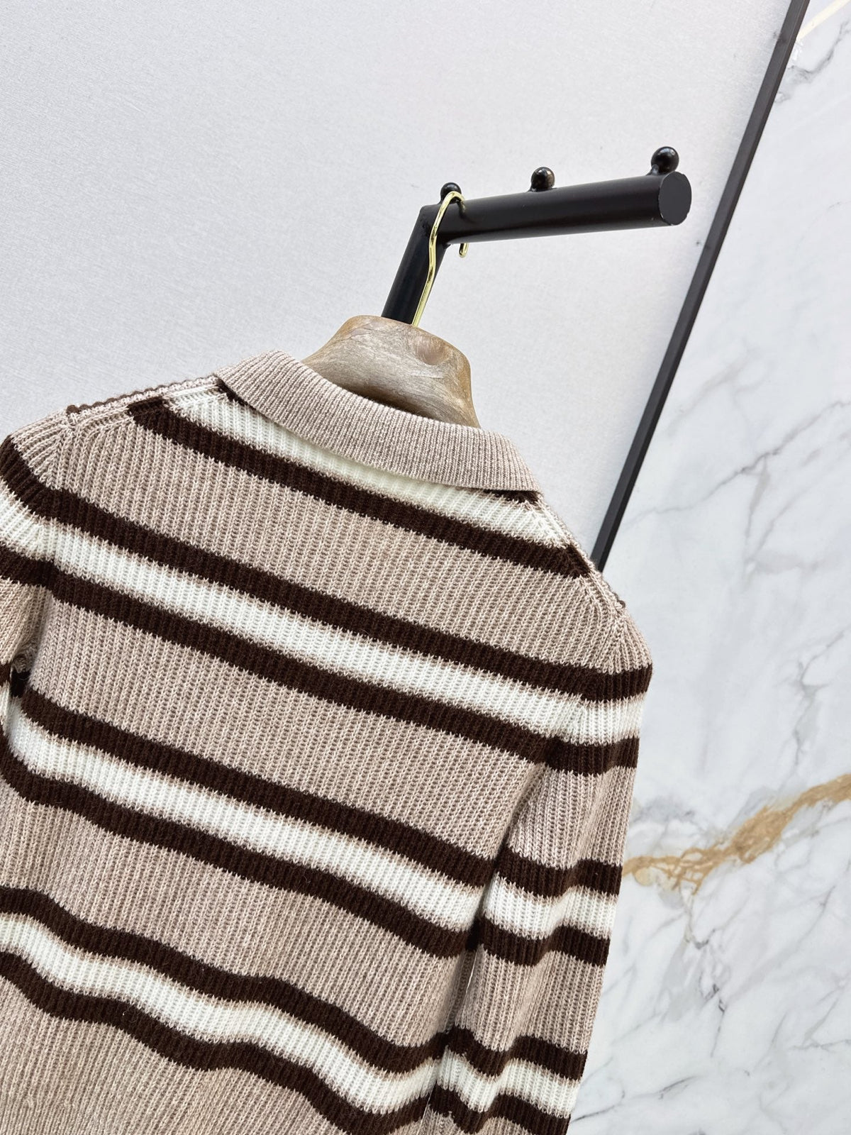 Brunello Cucinelli/26 Early Autumn Latest Color-Block Stripe Collared Cardigan