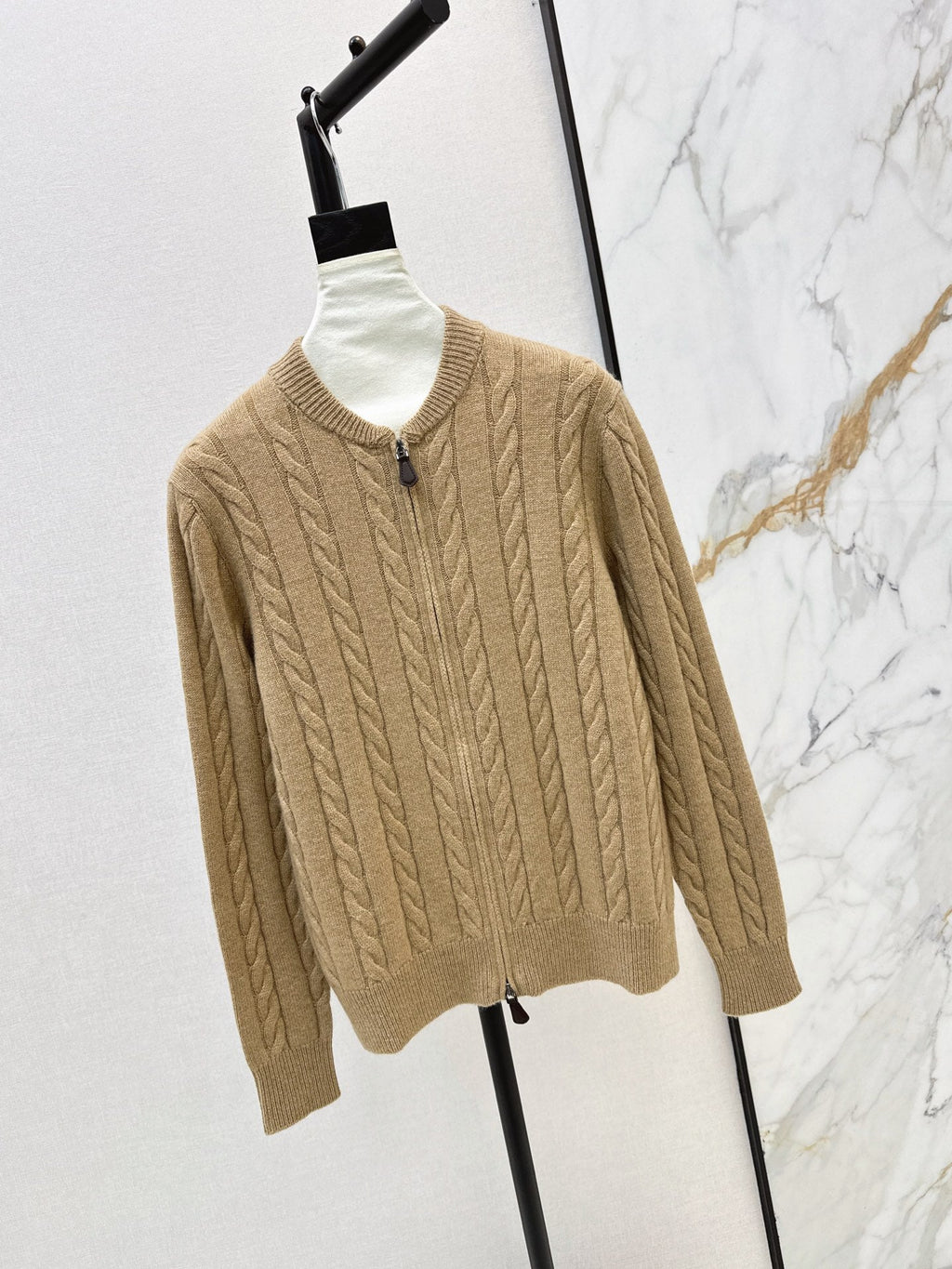 LORO PIANA/26 Fall-Winter Latest Old Money Style Outfit with Cable Knit Zipper Cardigan