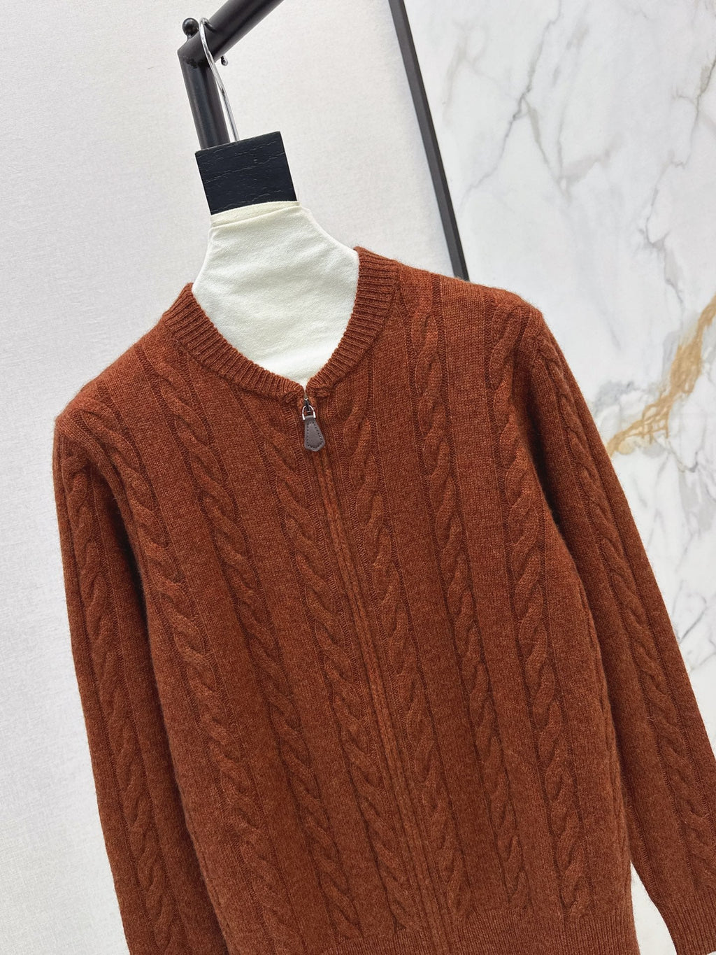 LORO PIANA/26 Fall-Winter Latest Old Money Style Outfit with Cable Knit Zipper Cardigan