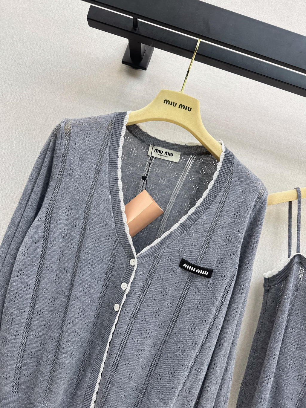 MiuMiu/26 Fall-Winter Latest V-Neck Wool Cardigan + Tiny Camisole